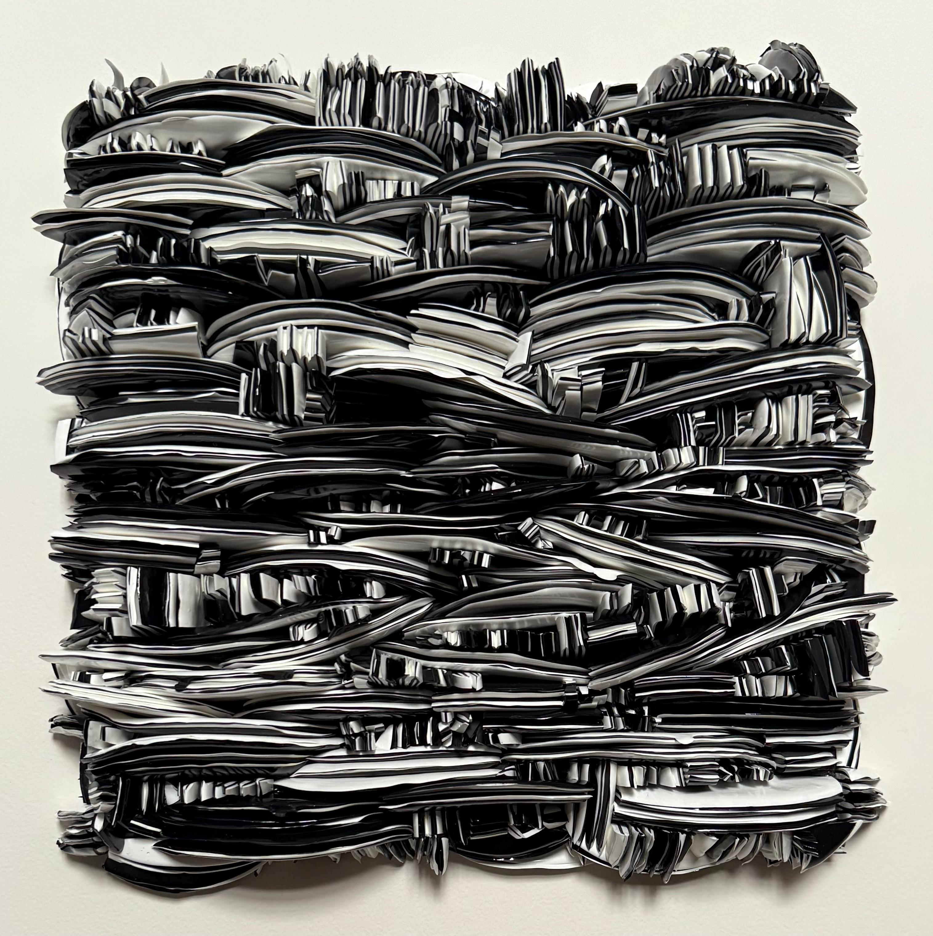 Bussie Parker Kehoe Abstract Sculpture - Line Drawing III – Black Abstract Relief Painting, 11 x 11 x 2 in.