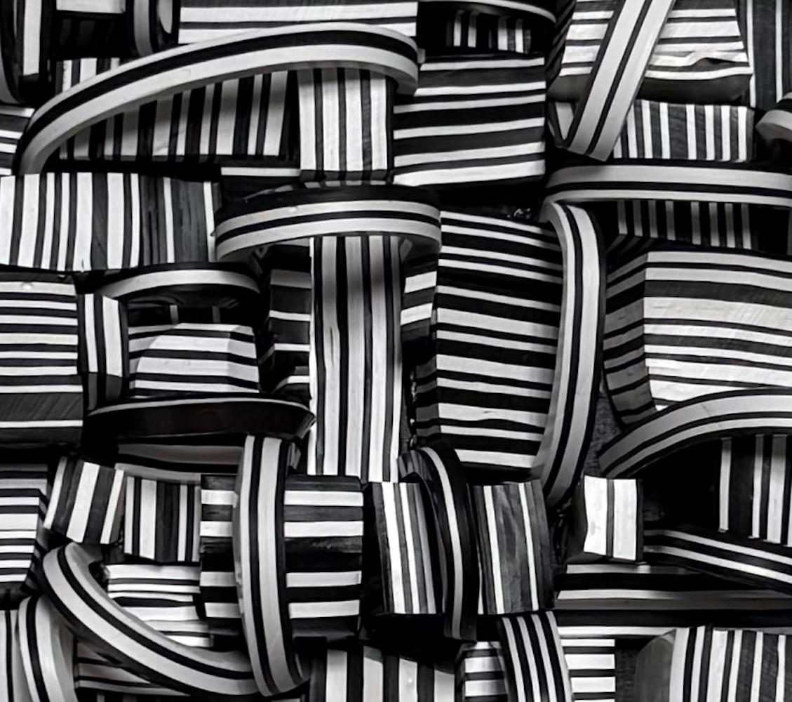 Line Drawing IV, Abstract Geometric Black and White Wall Art, 11x11 Inches - Contemporary Painting by Bussie Parker Kehoe