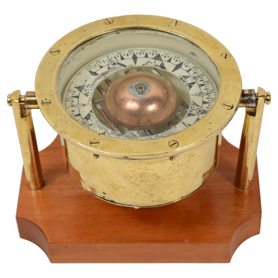 Traveler's pocket compass, Victorian-era turned brass For Sale at 1stDibs