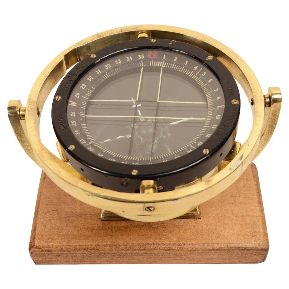 Brass and aluminum aviation compass complete with azimuth circle 1940 U ...