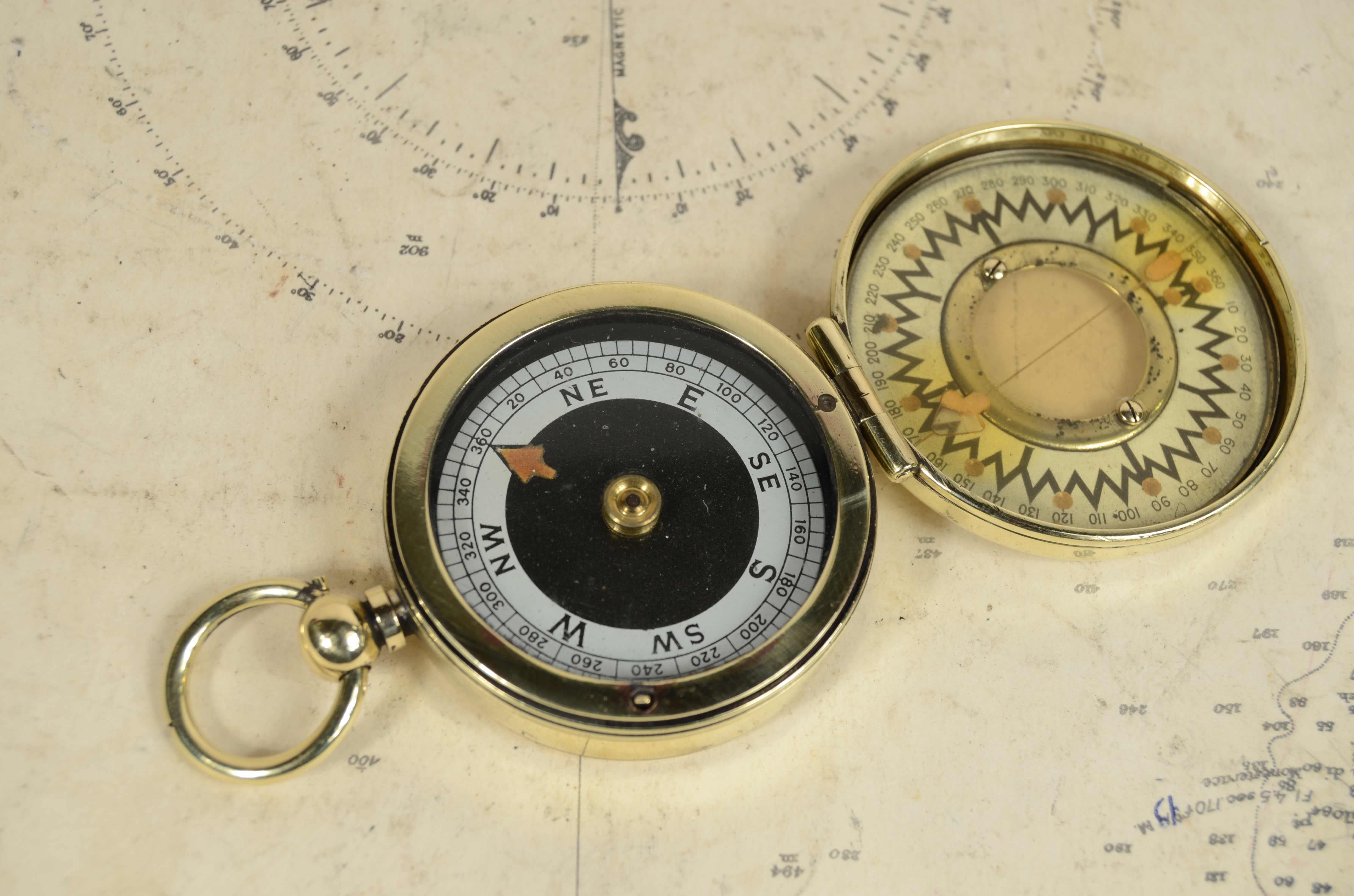 Brass Nautical survey compass The Magnapole Pat applied for Short & Mason 1920s For Sale