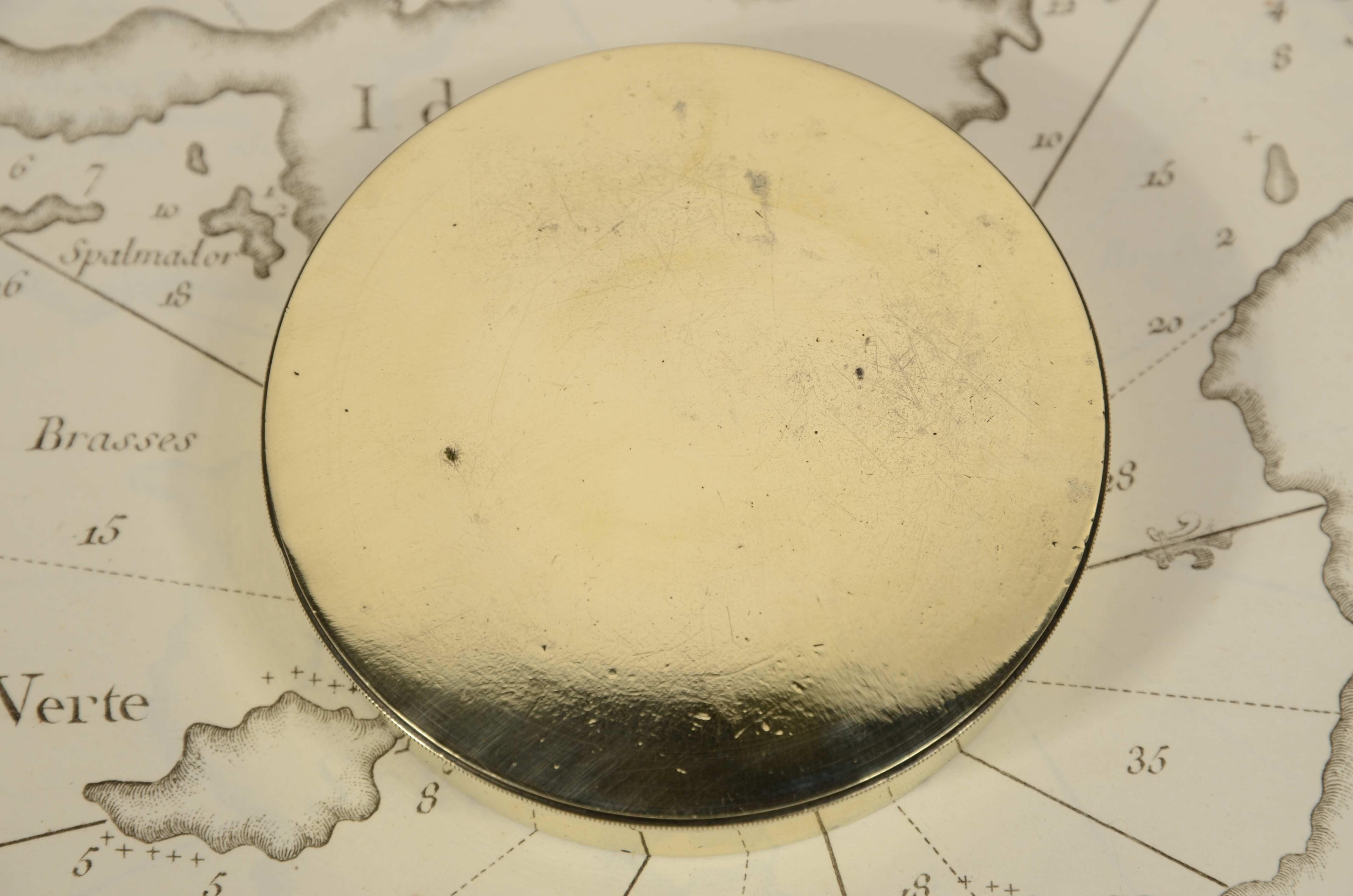 Brass Traveler's pocket compass, Victorian-era turned brass For Sale