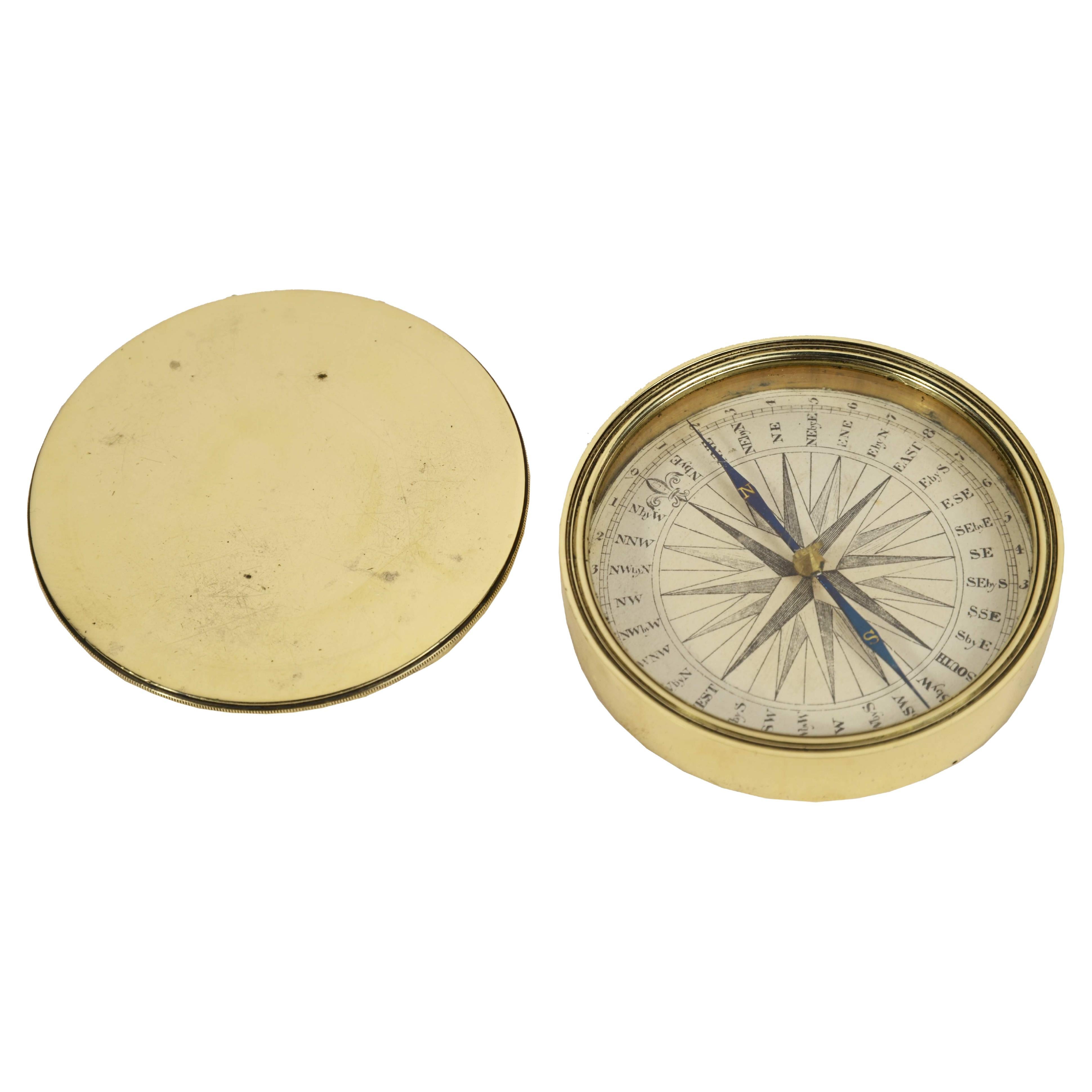 Traveler's pocket compass, Victorian-era turned brass For Sale