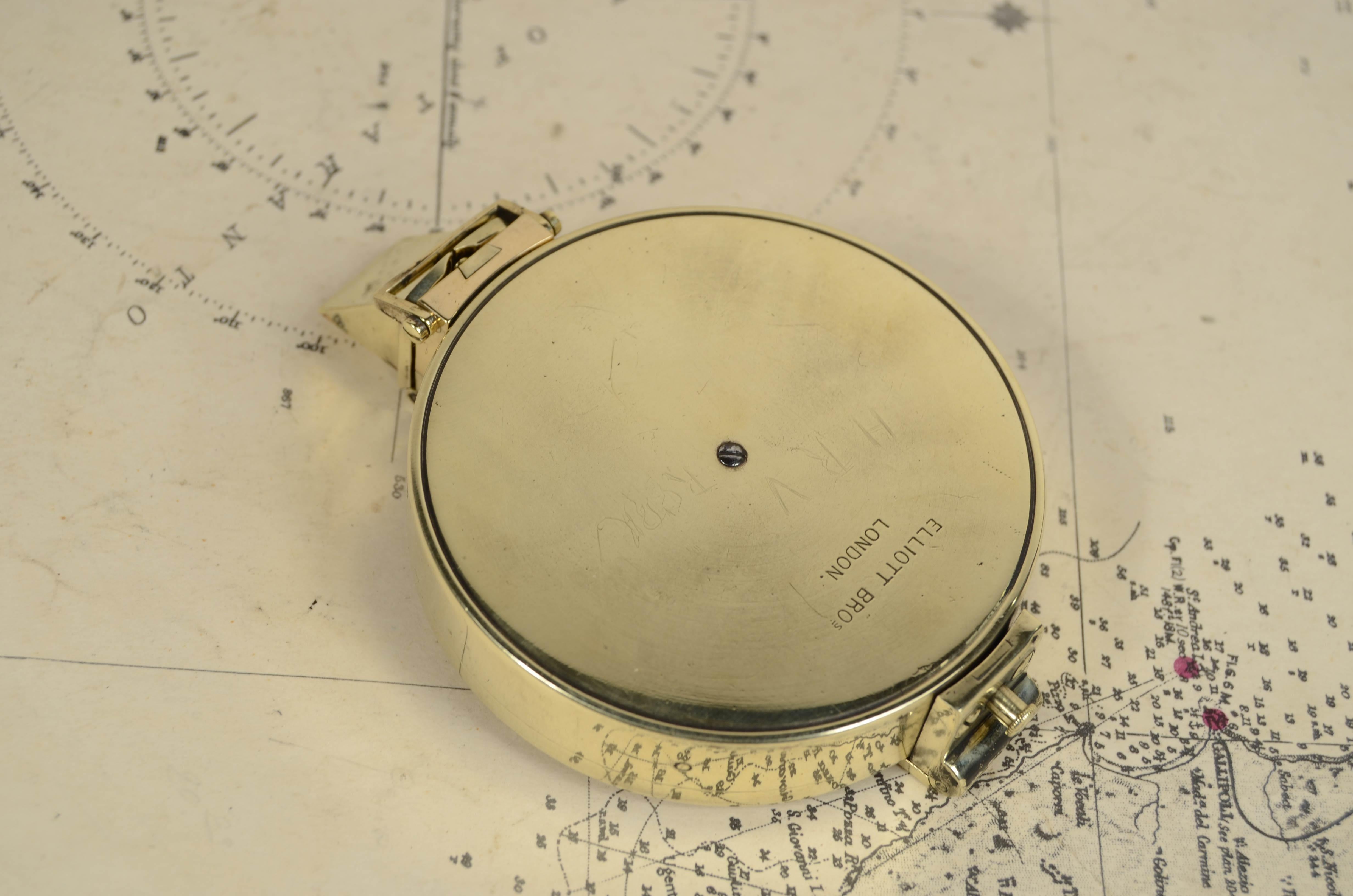 Nautical survey magnetic compass signed Elliott Bros London late 1800s For Sale 2