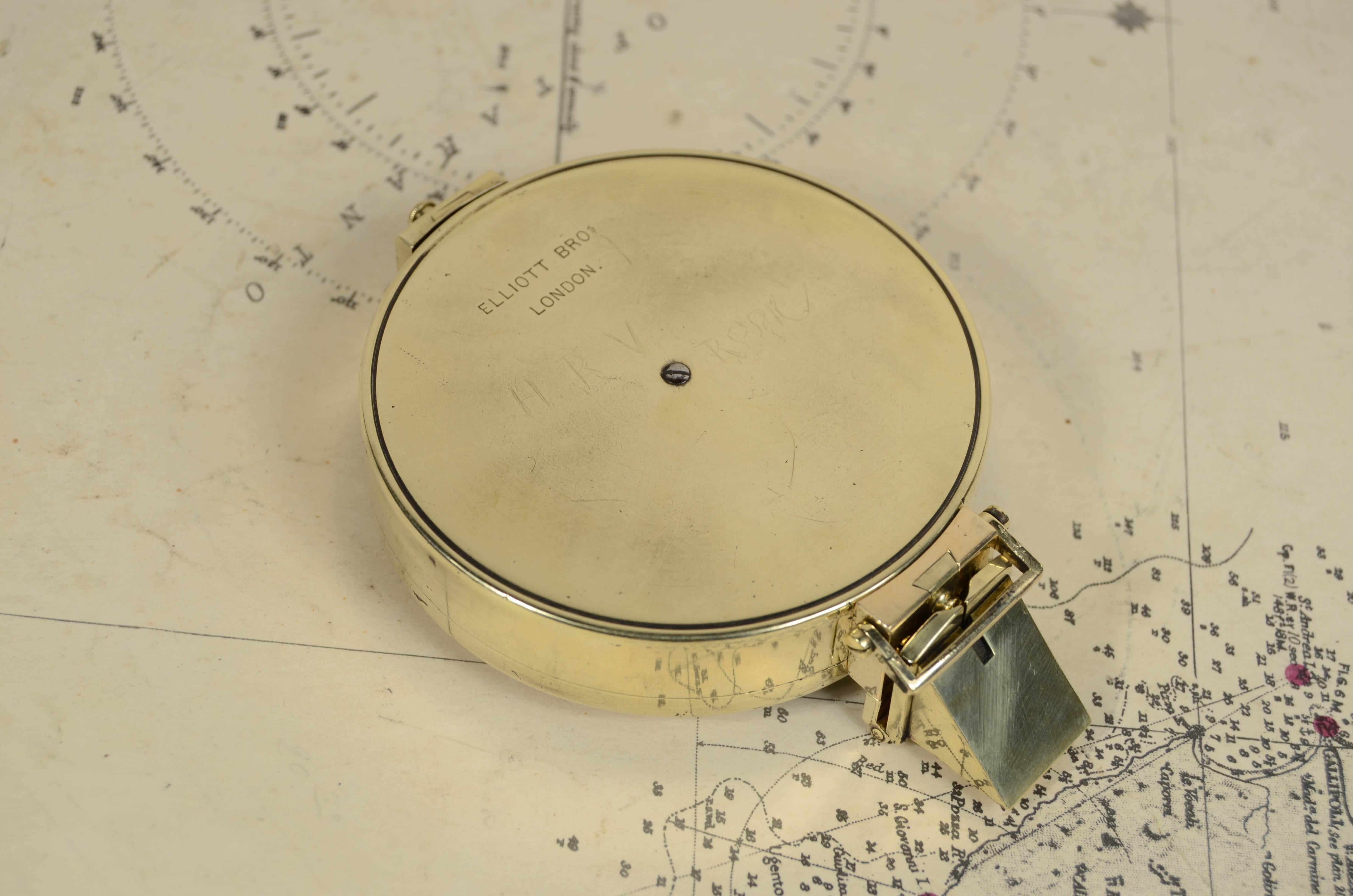 Nautical survey magnetic compass signed Elliott Bros London late 1800s For Sale 3