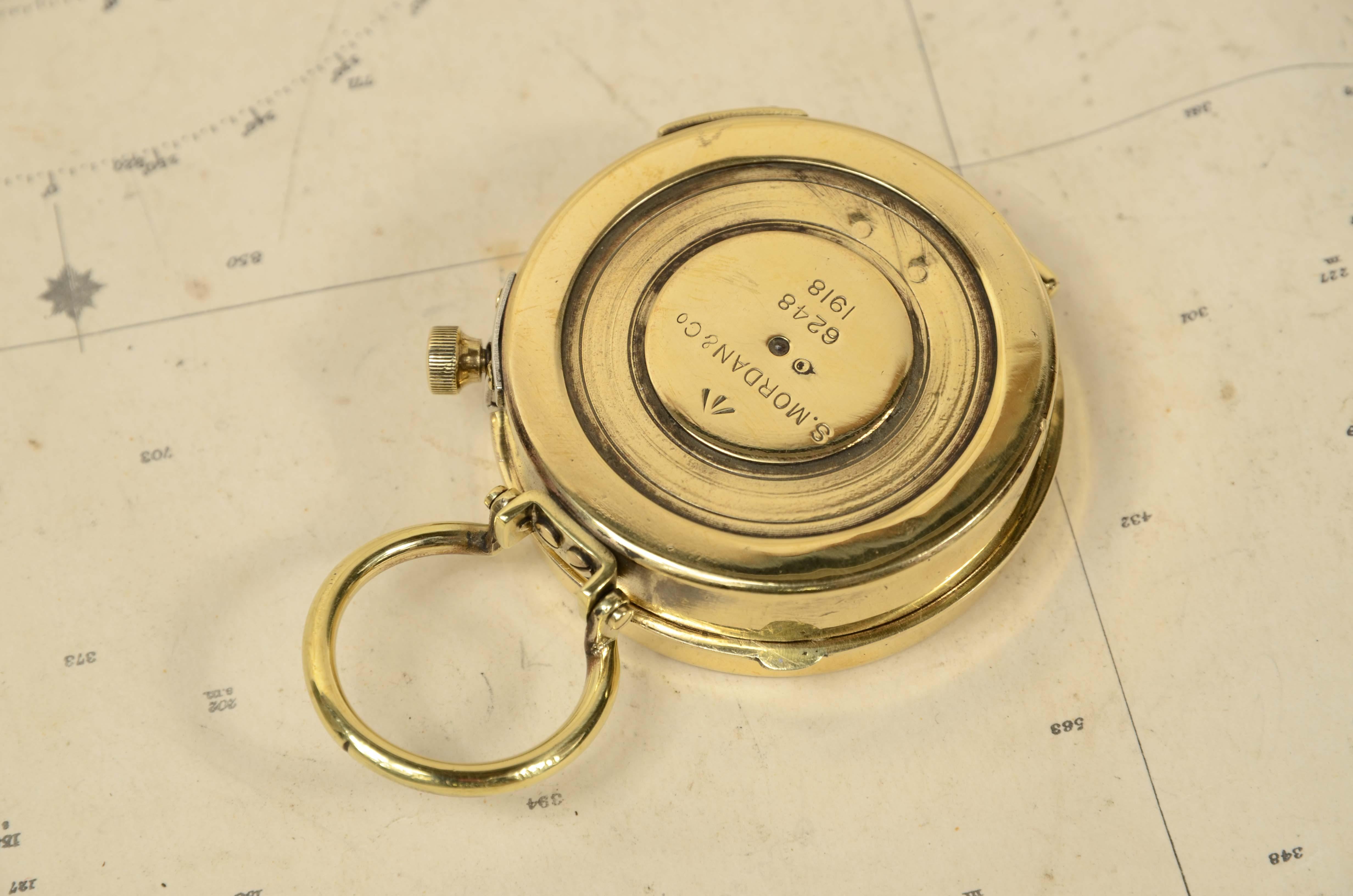 Bussola nautica da tasca in ottone del 1918  firmata S. Mordan & Co n. 6248. 5