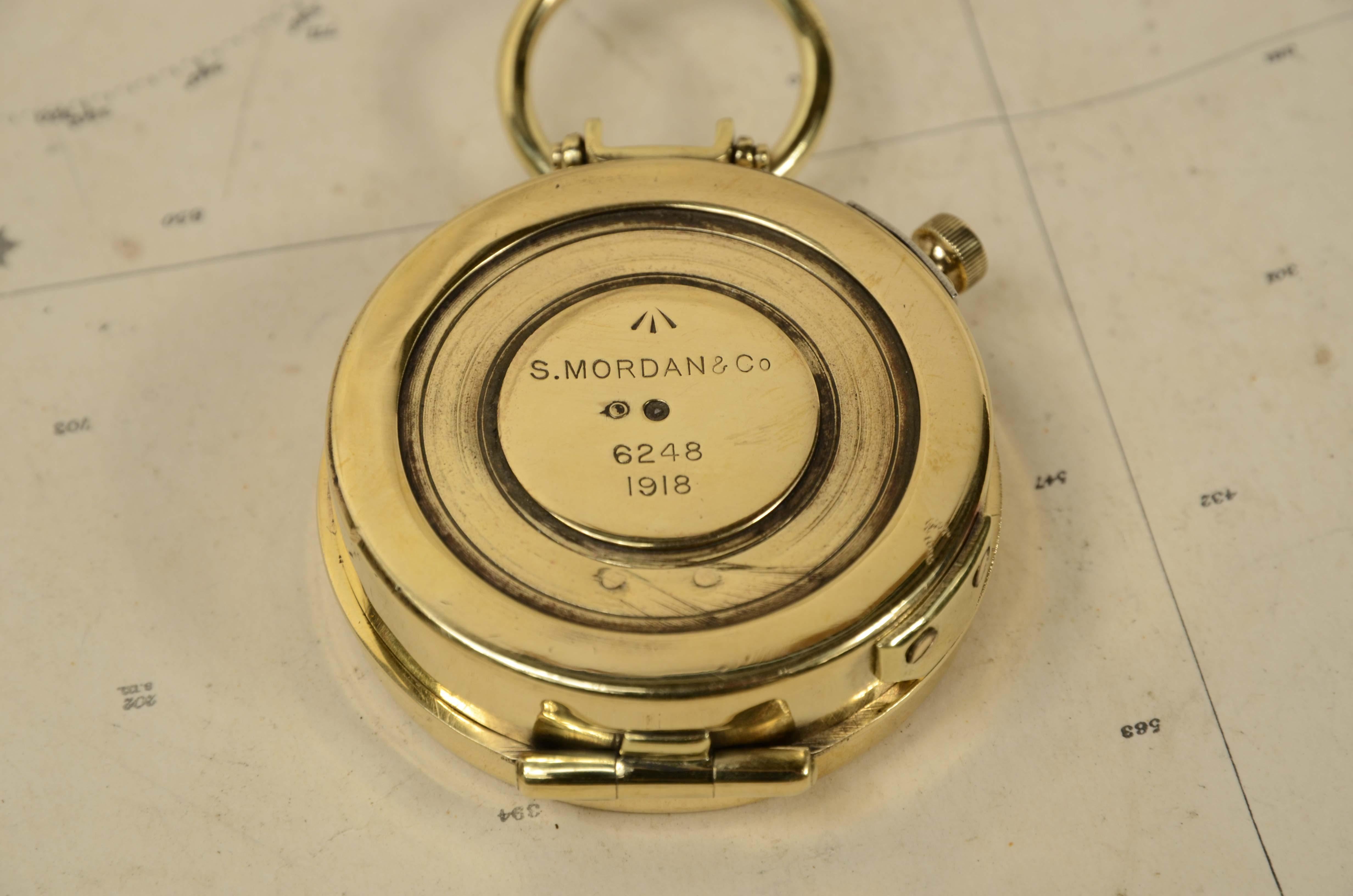 Bussola nautica da tasca in ottone del 1918  firmata S. Mordan & Co n. 6248. 6