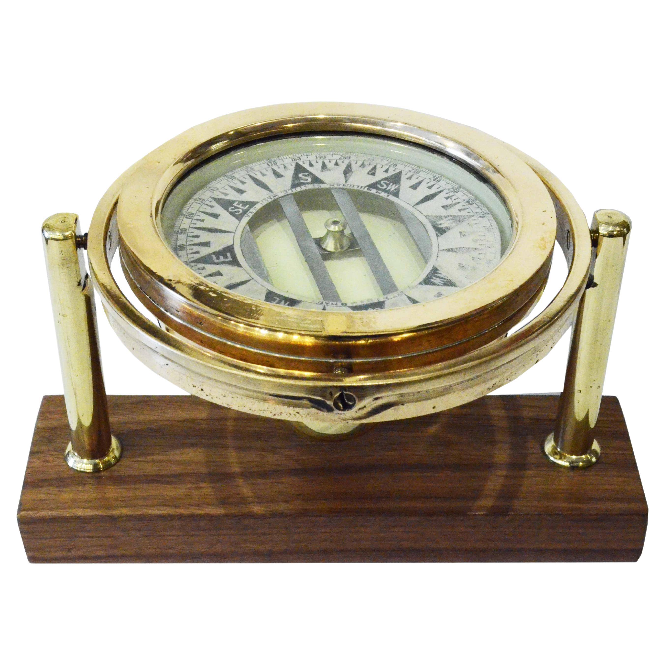 Brass nautical compass  signed DIRIGO Eugen M. Sherman Seattle USA 1920 For Sale