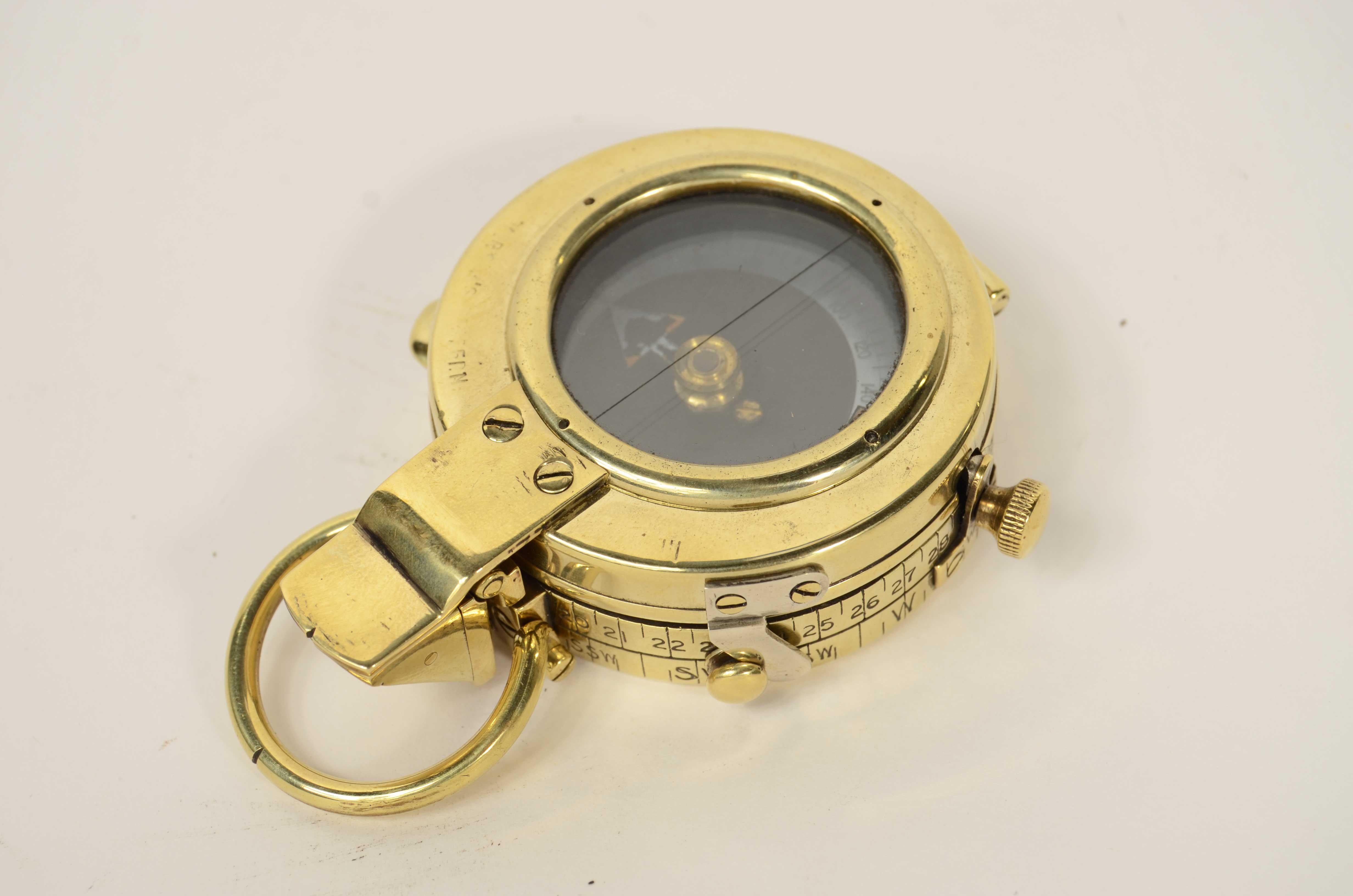 1917 Verner's Pattern brass prismatic surveying compass For Sale 6