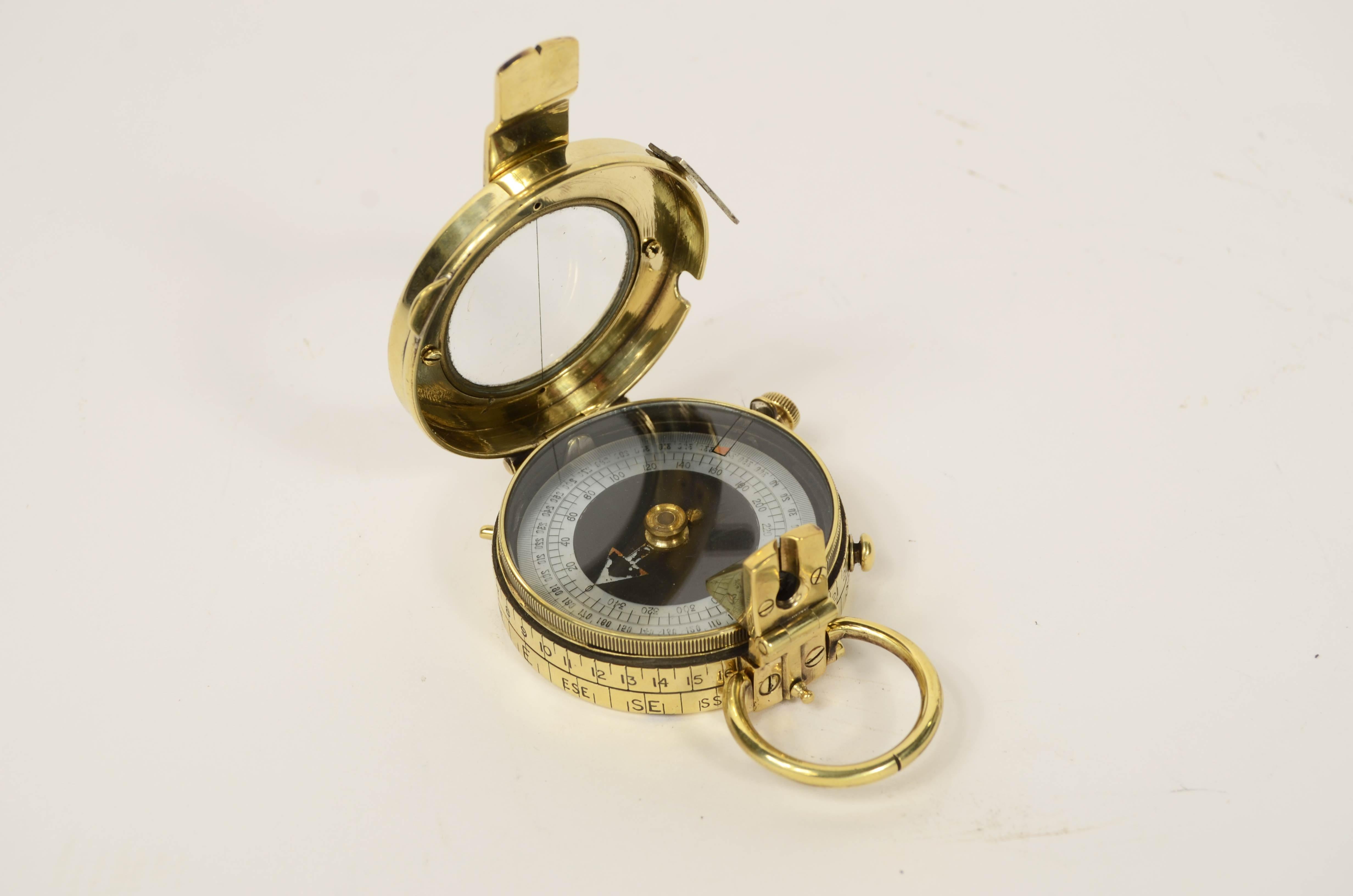 1917 Verner's Pattern brass prismatic surveying compass For Sale 1
