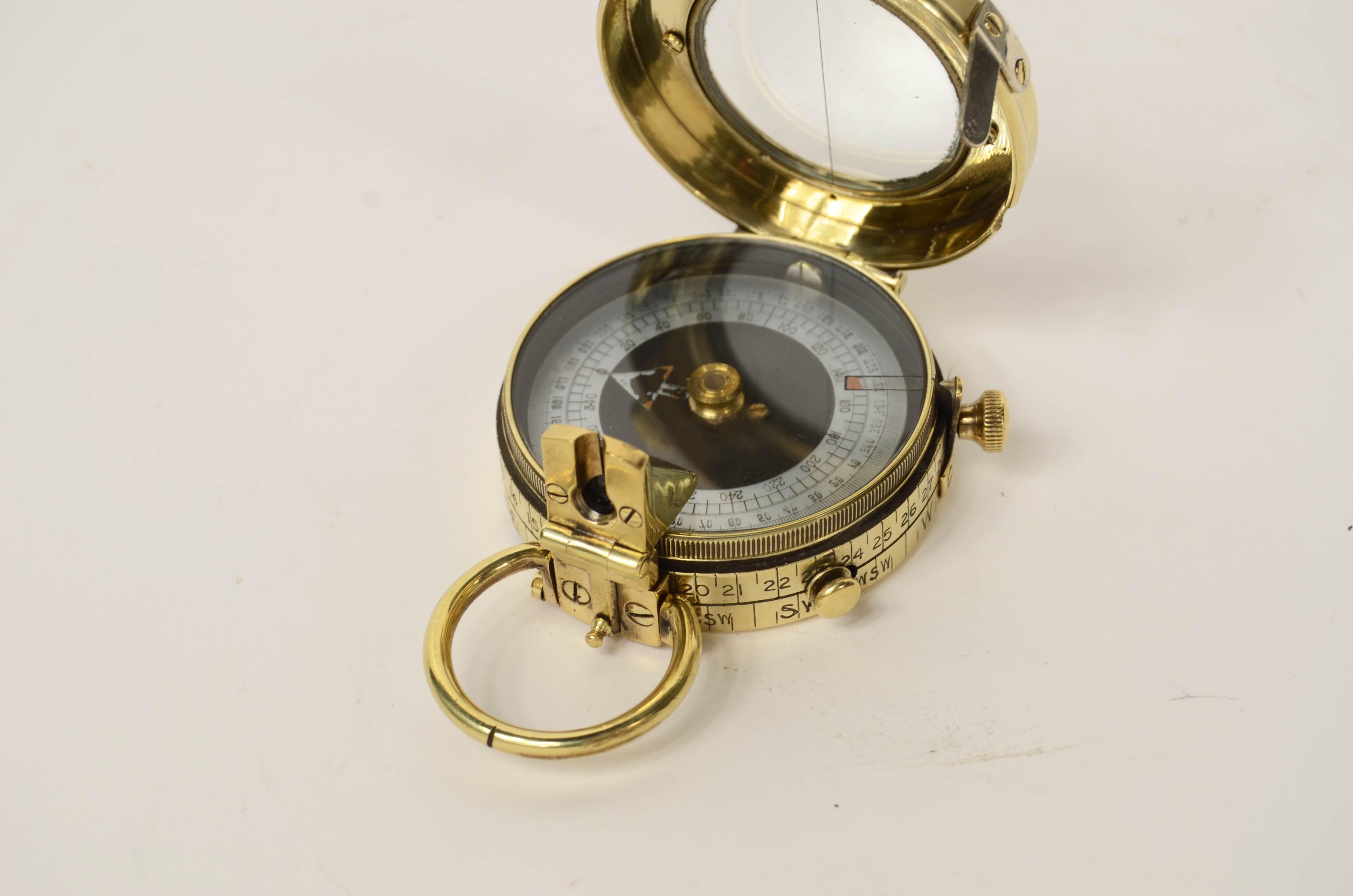 1917 Verner's Pattern brass prismatic surveying compass For Sale 2