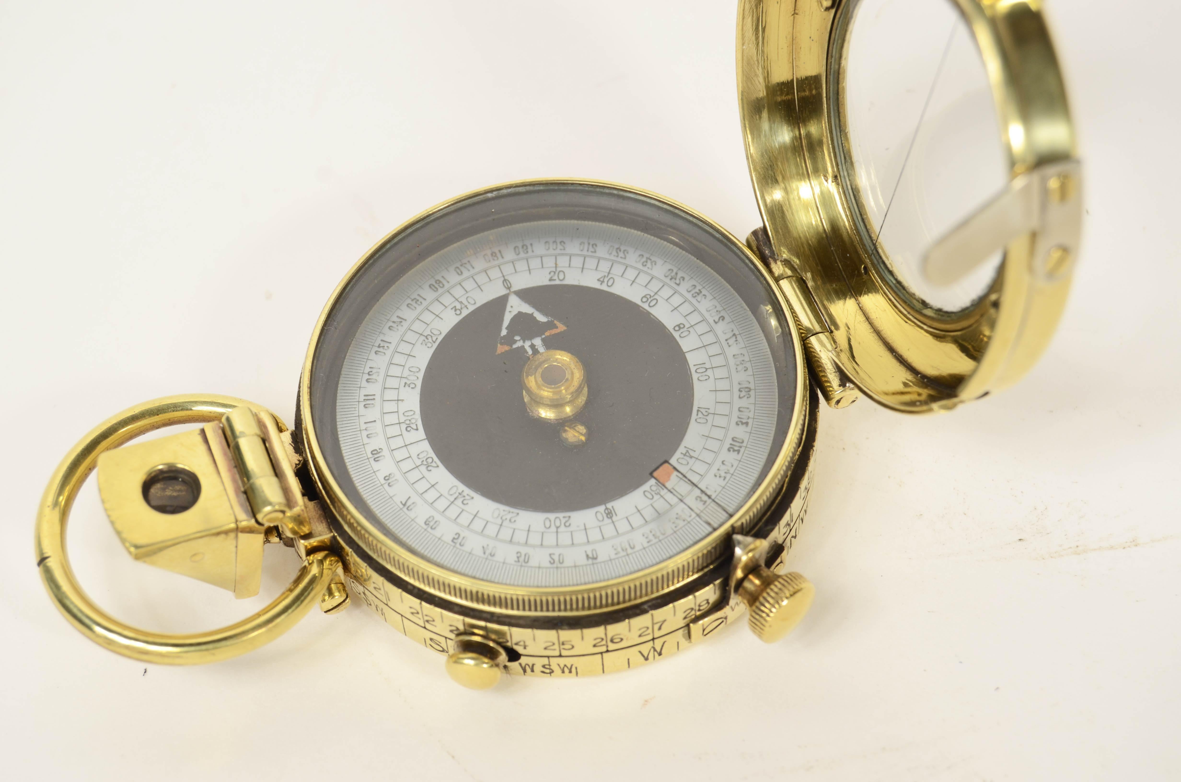 1917 Verner's Pattern brass prismatic surveying compass For Sale 3