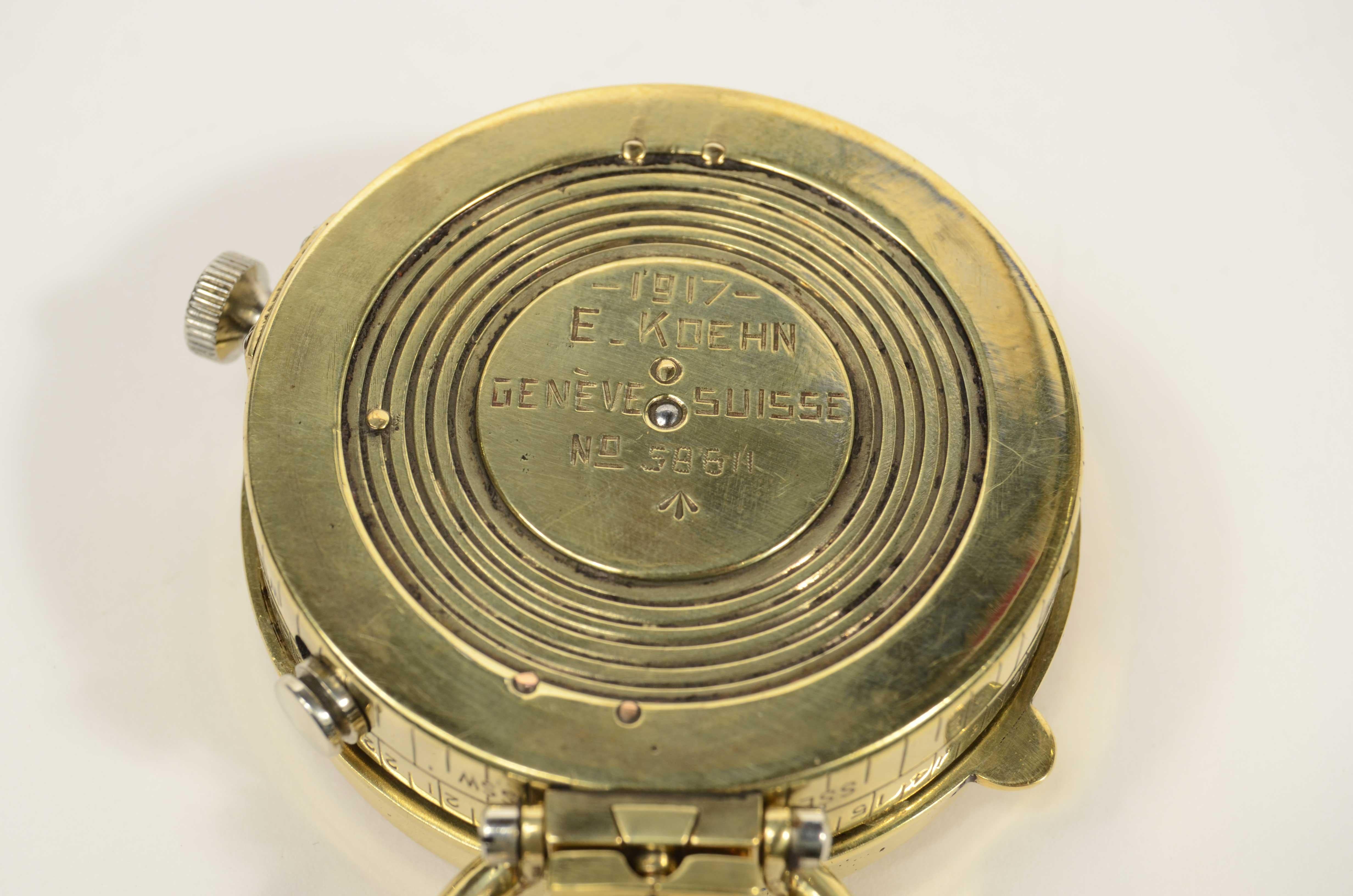 Prismatic brass compass leather case signed E. Koehn Geneve Suisse 1917 For Sale 7