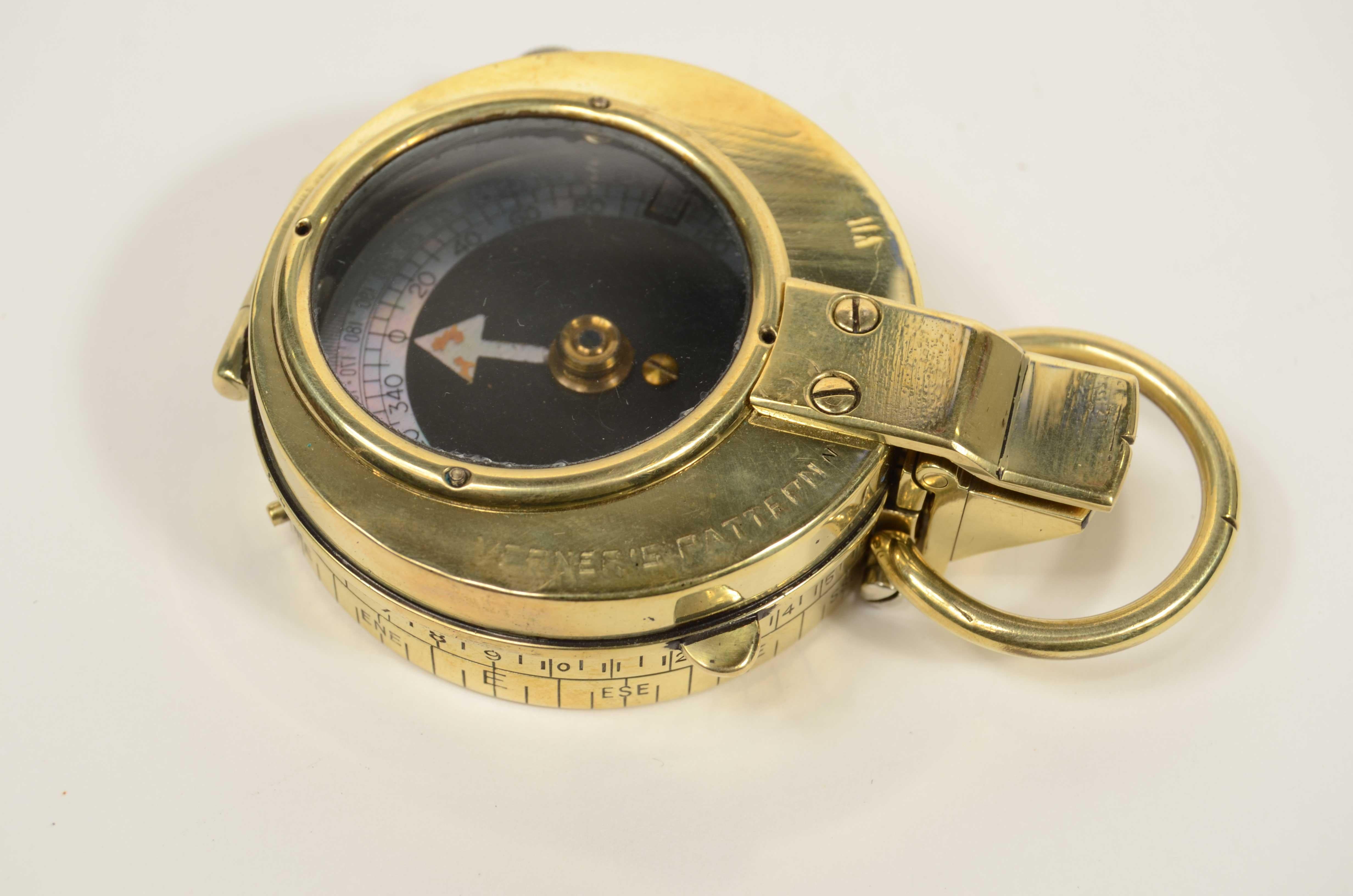Prismatic brass compass leather case signed E. Koehn Geneve Suisse 1917 For Sale 8