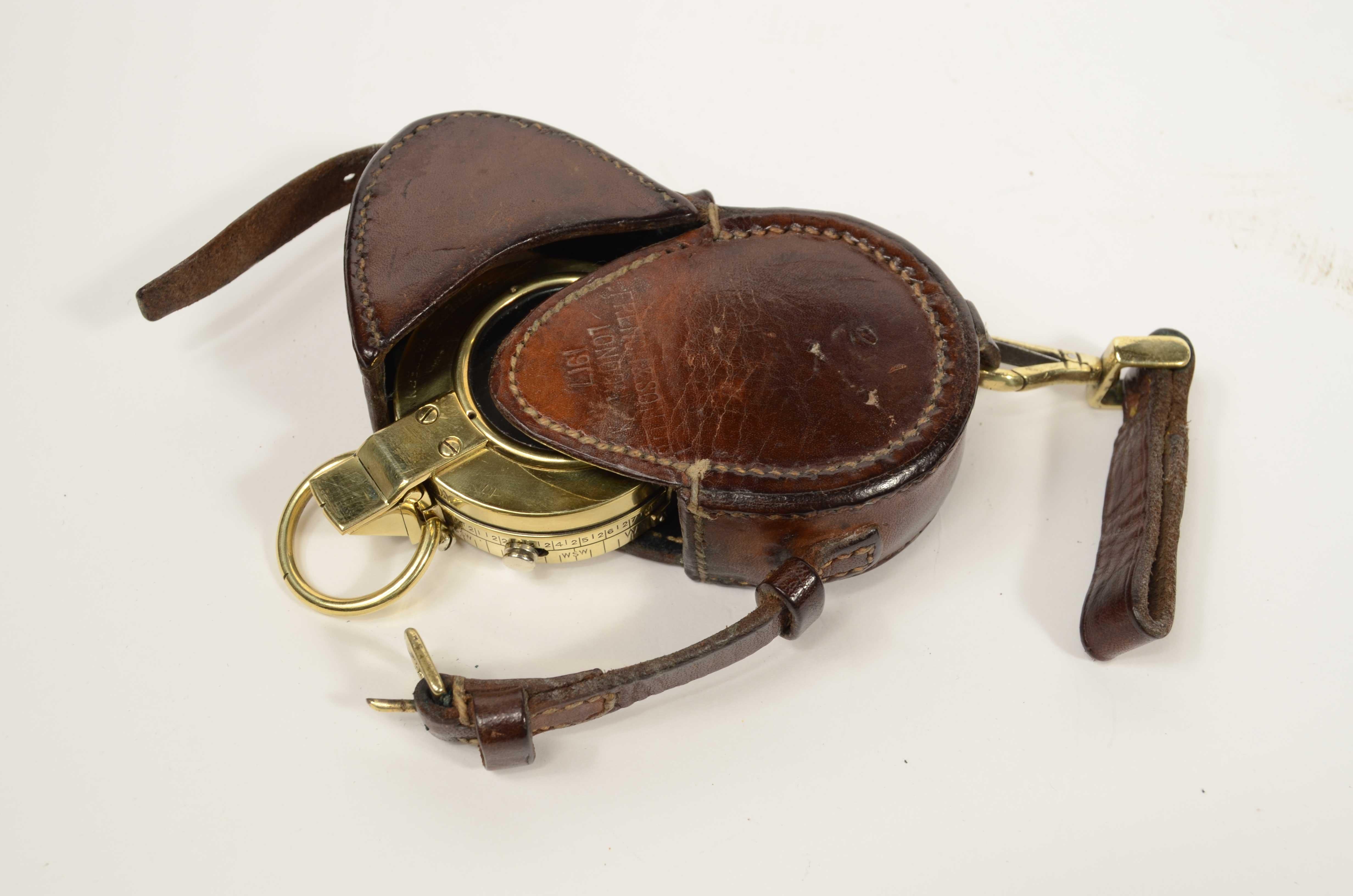 Prismatic brass compass leather case signed E. Koehn Geneve Suisse 1917 For Sale 10