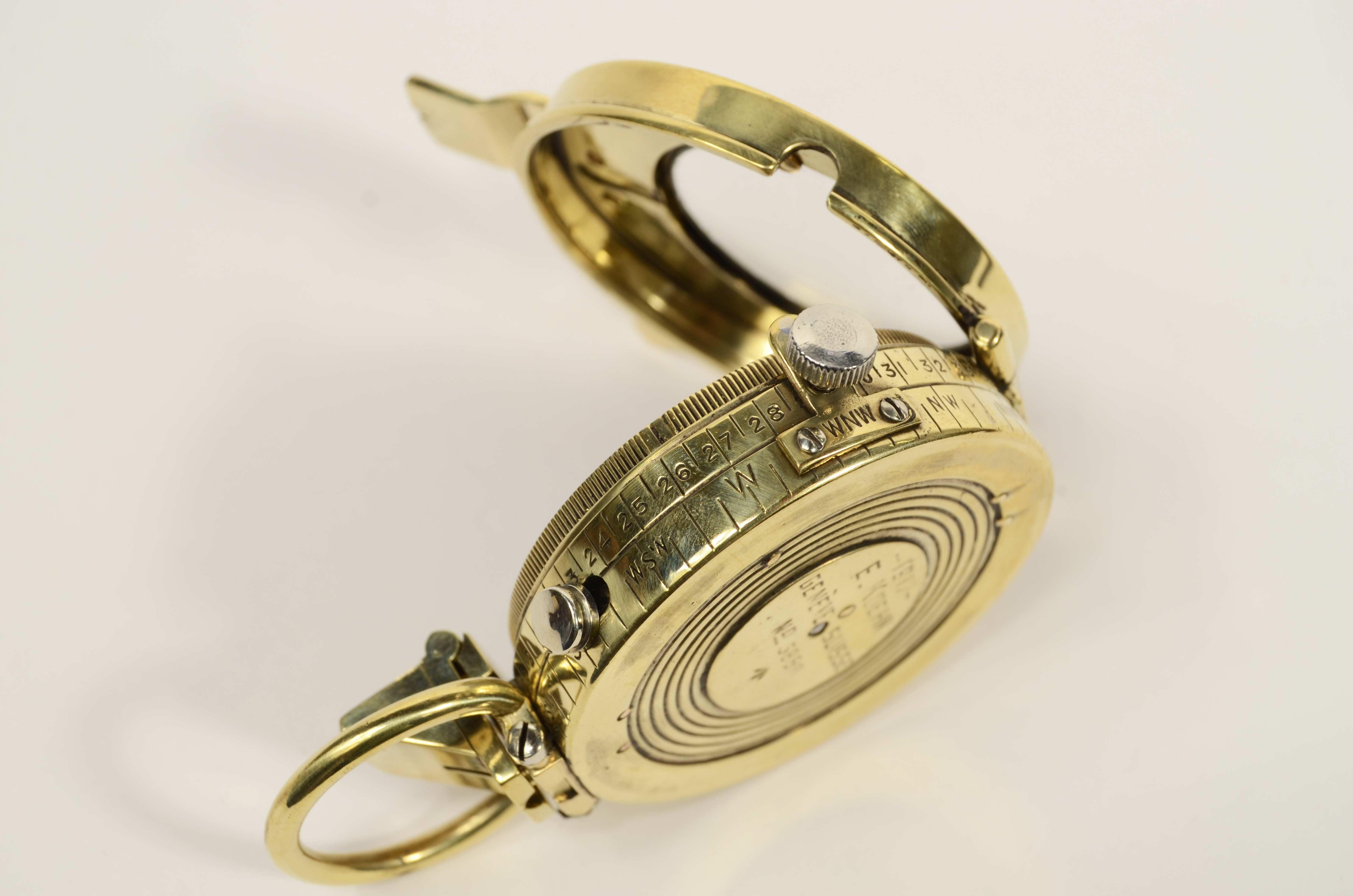 Prismatic brass compass leather case signed E. Koehn Geneve Suisse 1917 For Sale 3