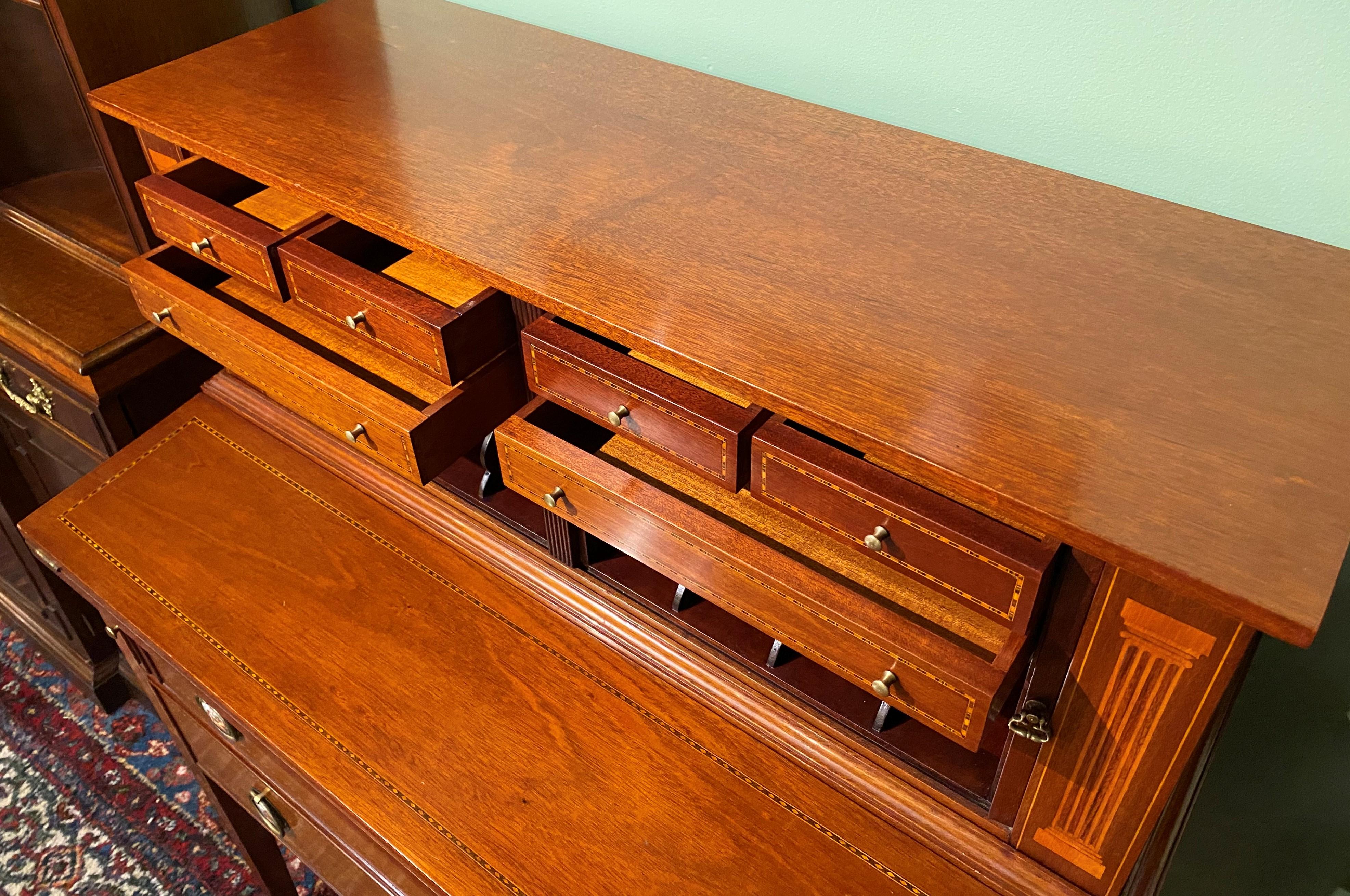 Bussolini Brothers Custom Mahogany Tambour Desk, circa 1940s In Good Condition In Milford, NH