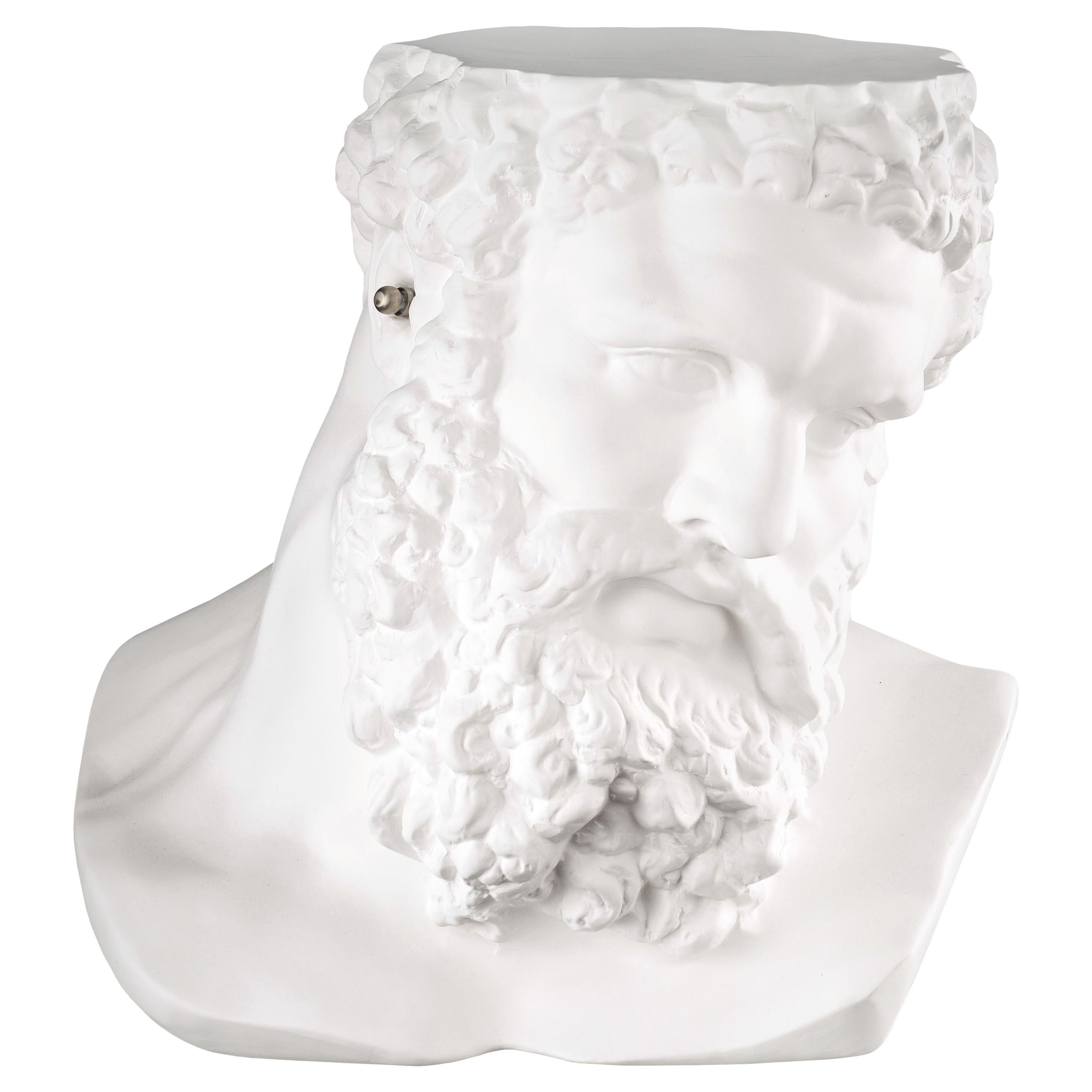 Bust Ercole "Don't Hear", Small Table, Sculpture, in Matte White Ceramic, Italy
