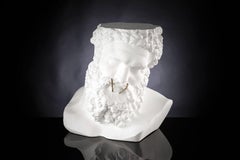 Bust Ercole "Don't Speak", Small Table, Sculpture, in Matte White Ceramic, Italy