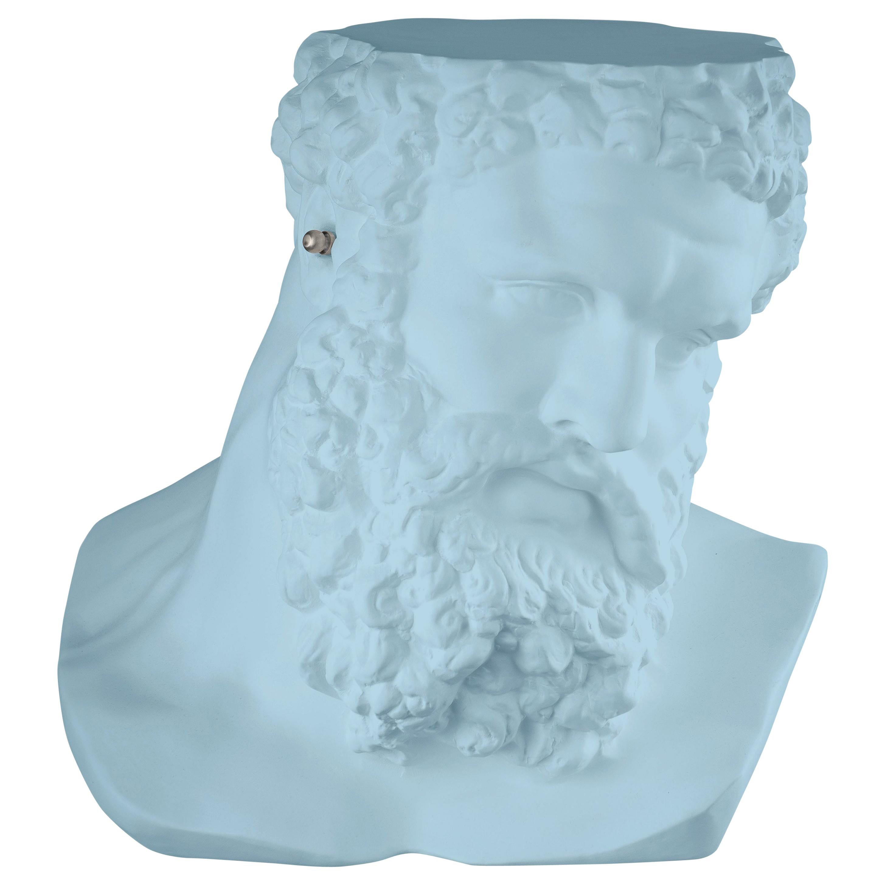 Bust Ercole"Don't Hear", Small Table/Sculpture, Ceramic, Purist Blue Color Italy