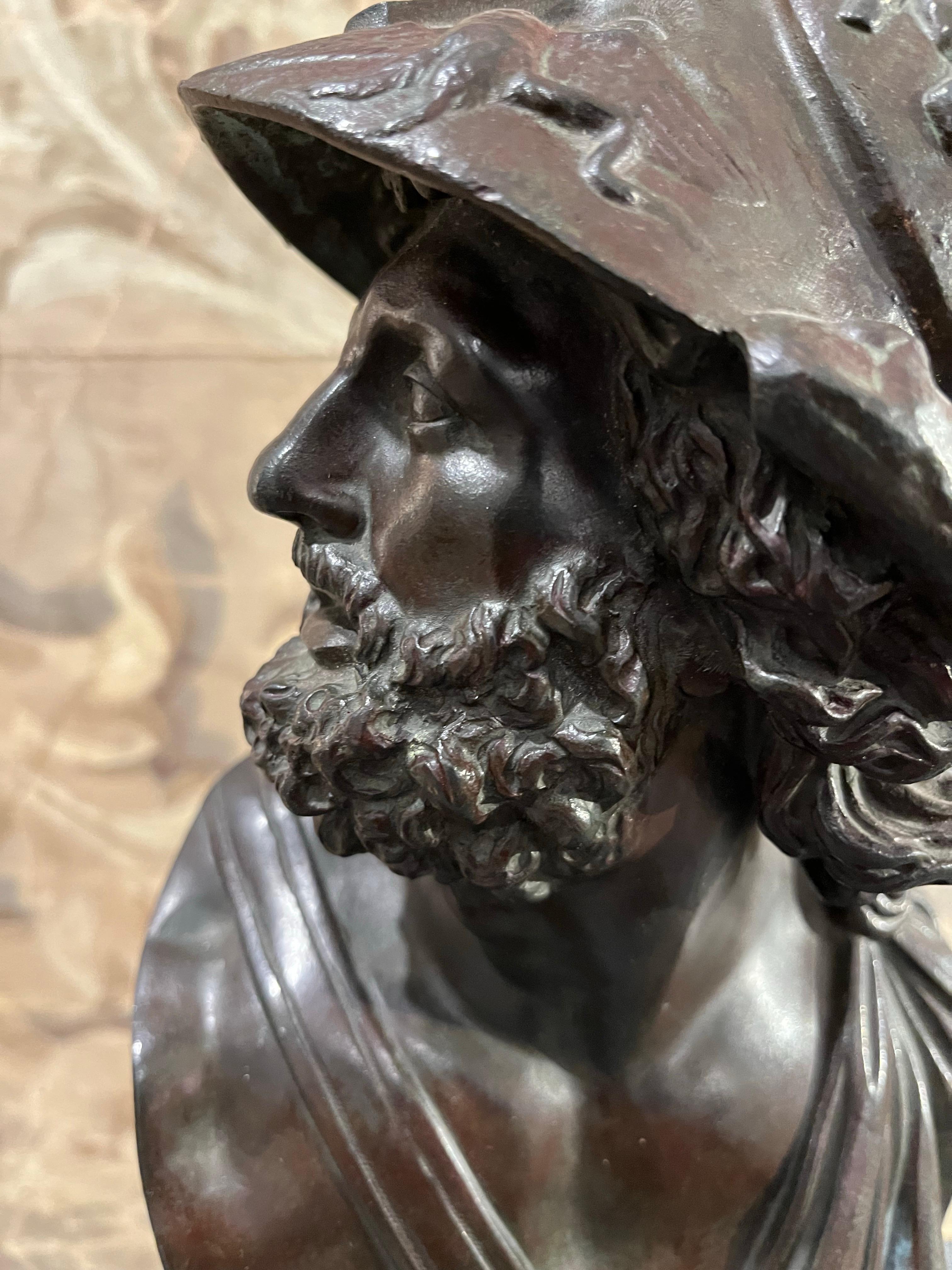 Bust  Grand Tour Ajax in Patinated Bronze and  Marble  Column Base For Sale 9