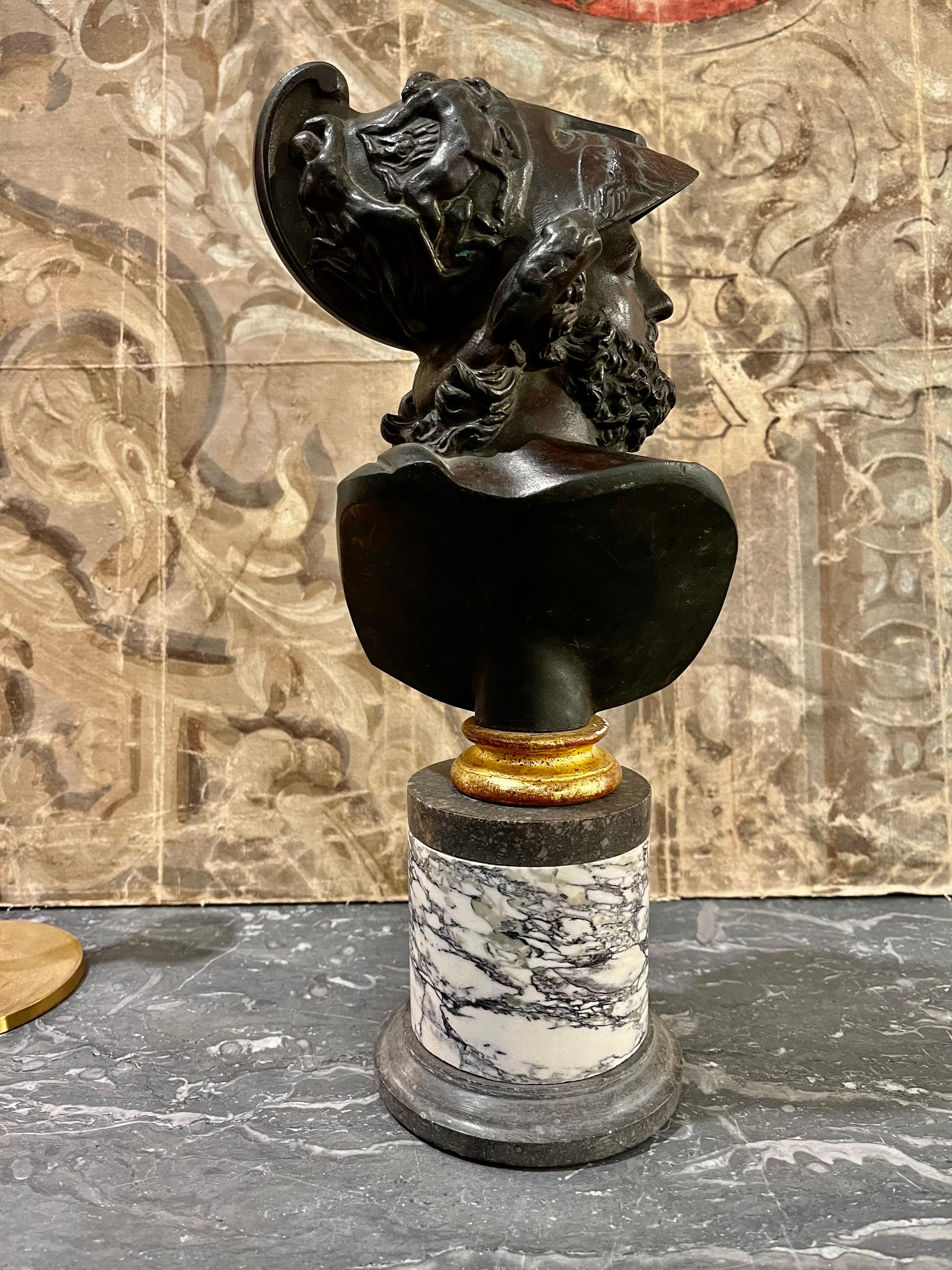 Bust  Grand Tour Ajax in Patinated Bronze and  Marble  Column Base In Good Condition For Sale In Madrid, ES