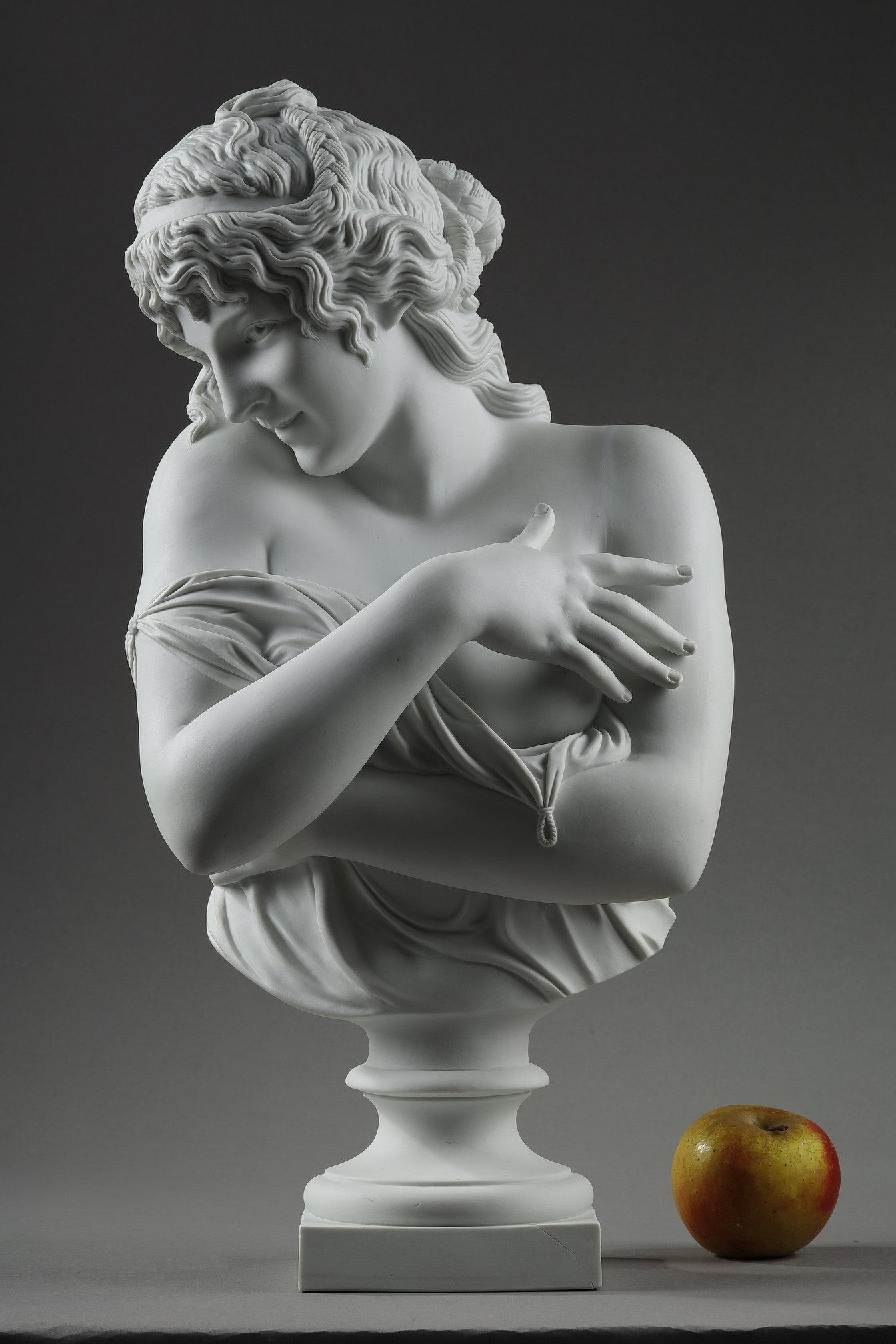 Francese Busto in biscuit di Jean Antoine Houdon (1741-1828): modestia in vendita
