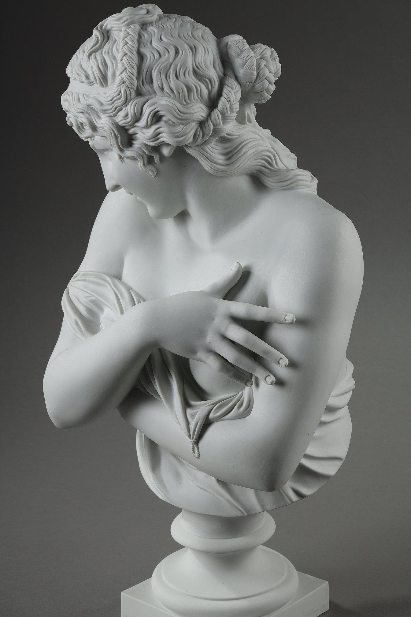 Inizio XX secolo Busto in biscuit di Jean Antoine Houdon (1741-1828): modestia in vendita