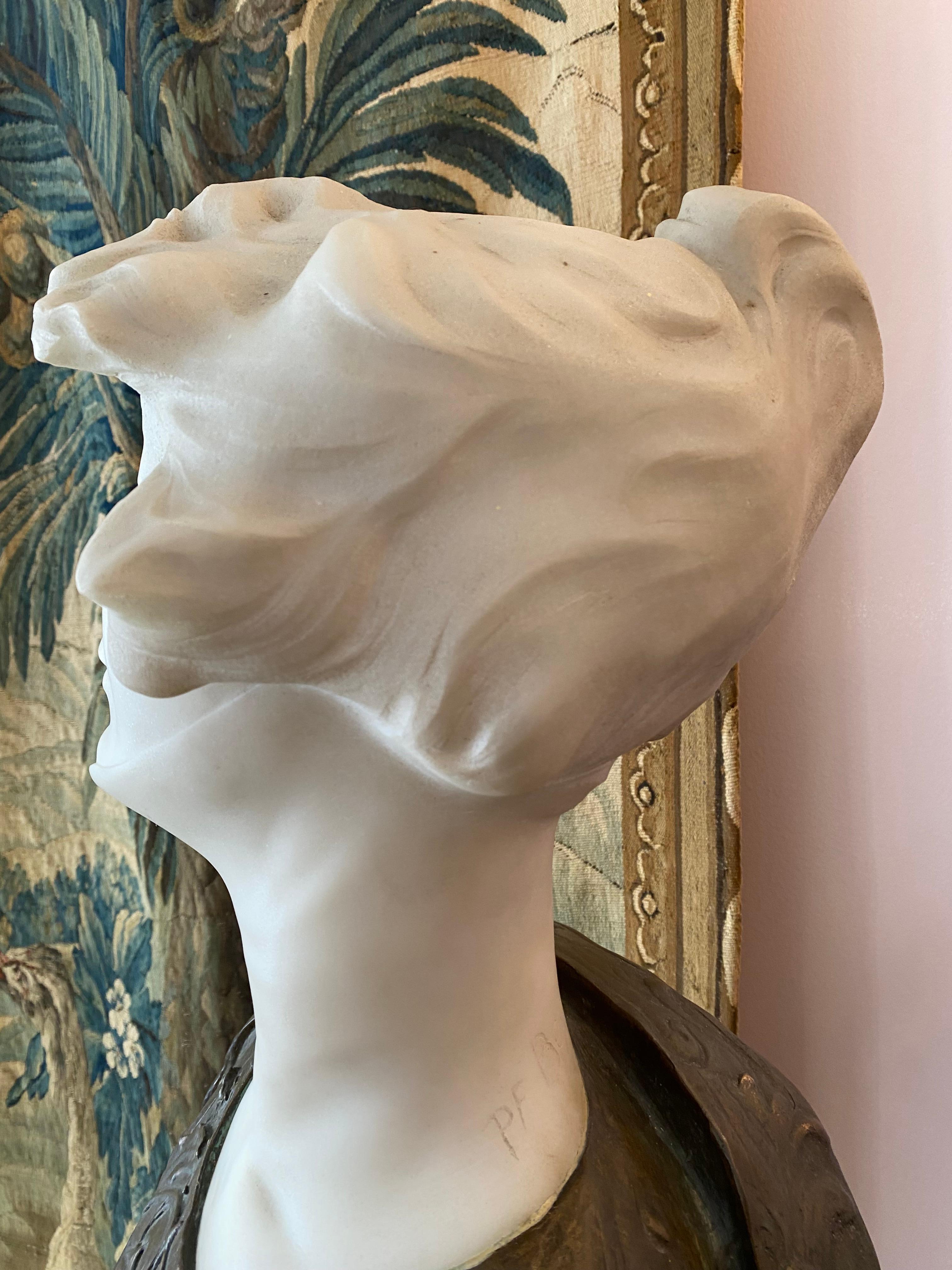 Art Nouveau Bust in marble and bronze by Berthoud For Sale