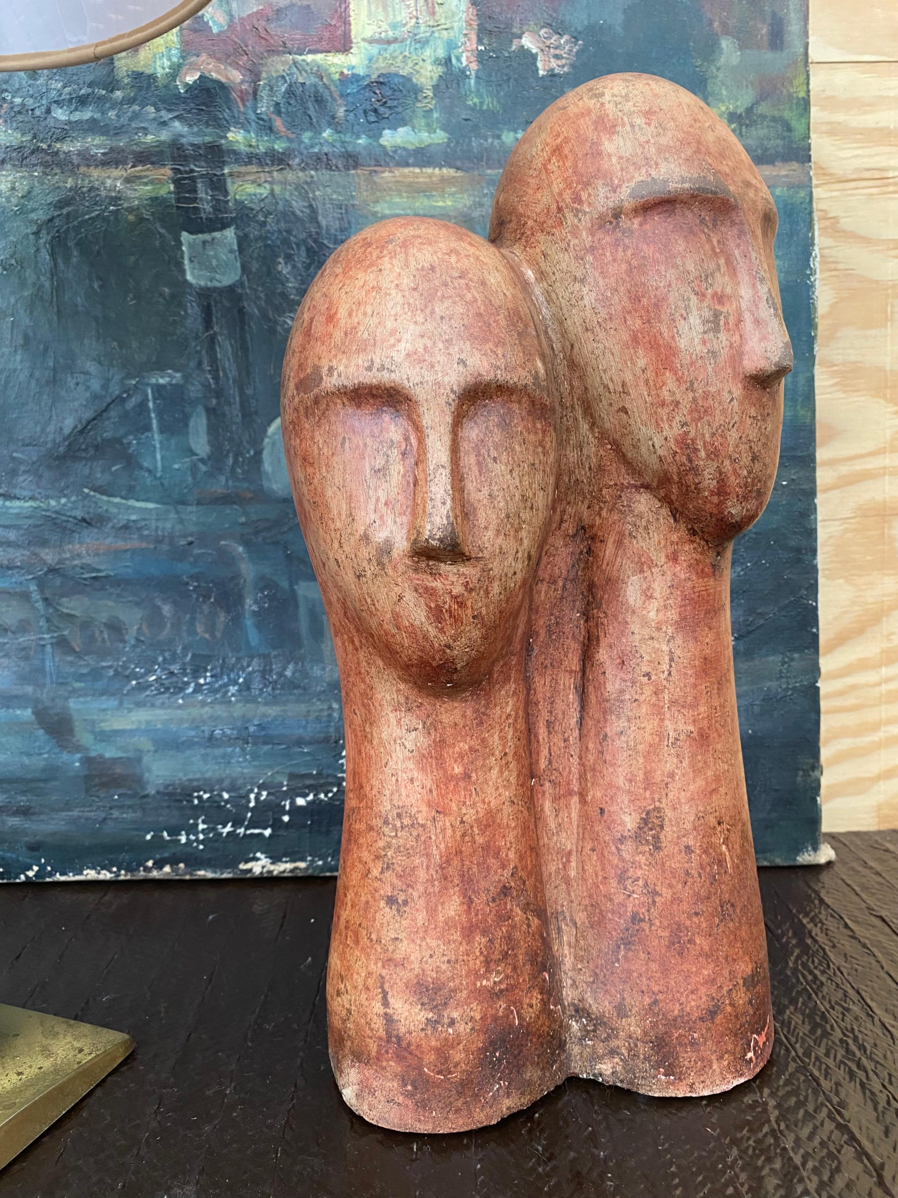 Bust in Terra Cotta of Two Figures (After Modigliani) For Sale 2