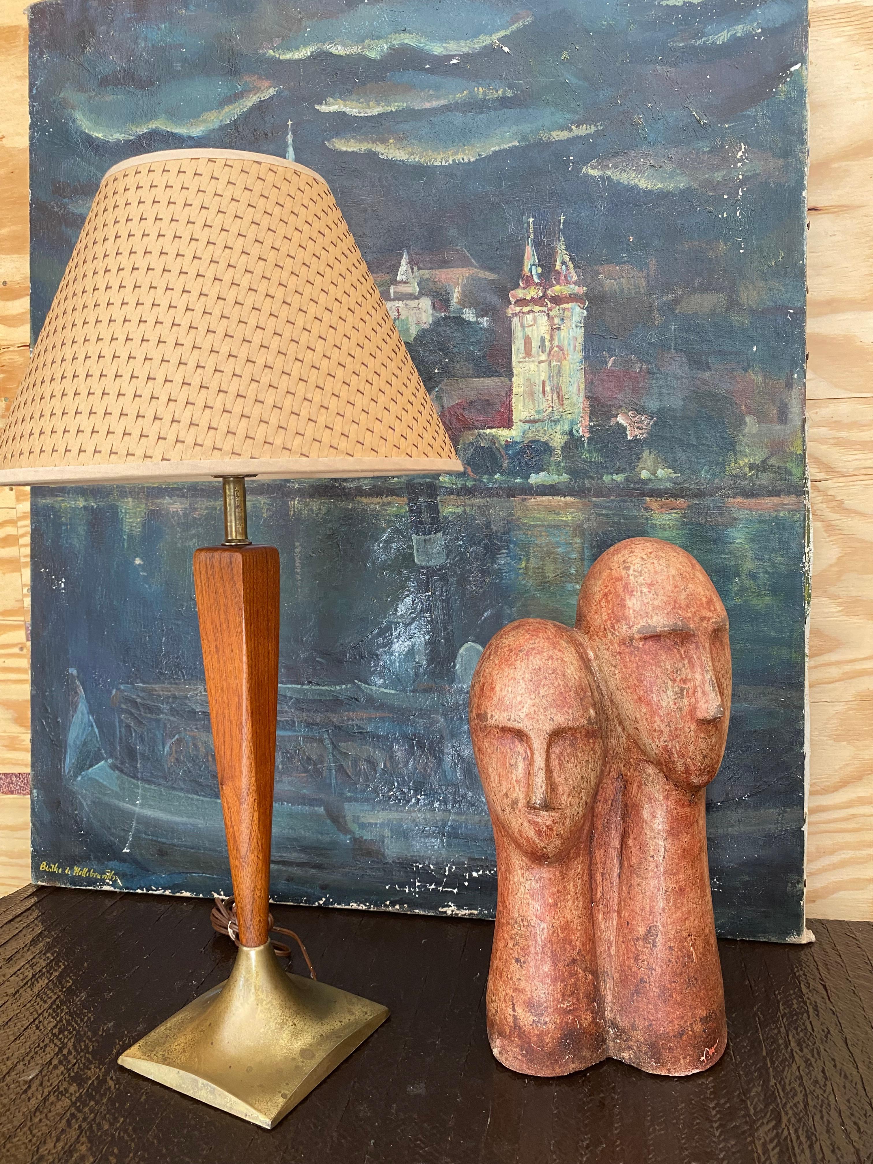 Minimalist Bust in Terra Cotta of Two Figures (After Modigliani) For Sale