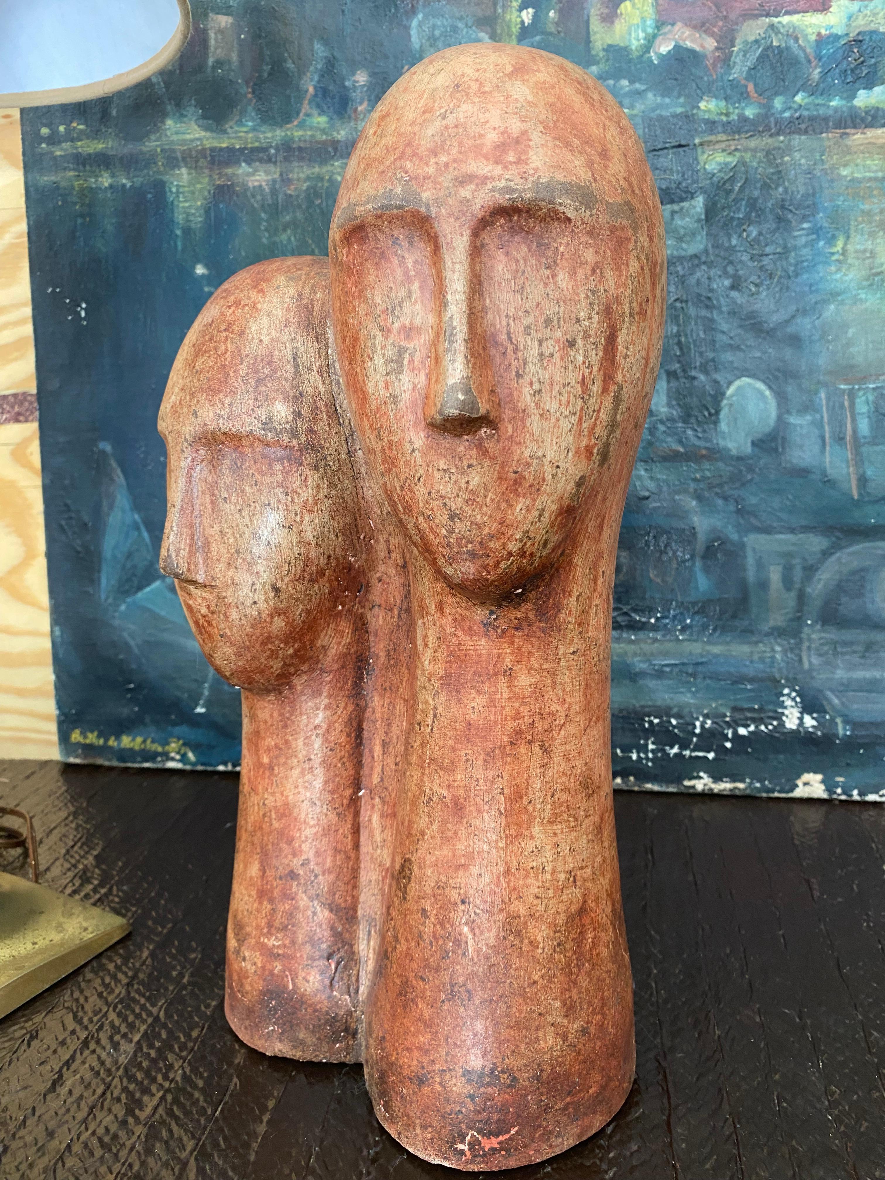 Bust in Terra Cotta of Two Figures (After Modigliani) In Good Condition For Sale In Round Top, TX