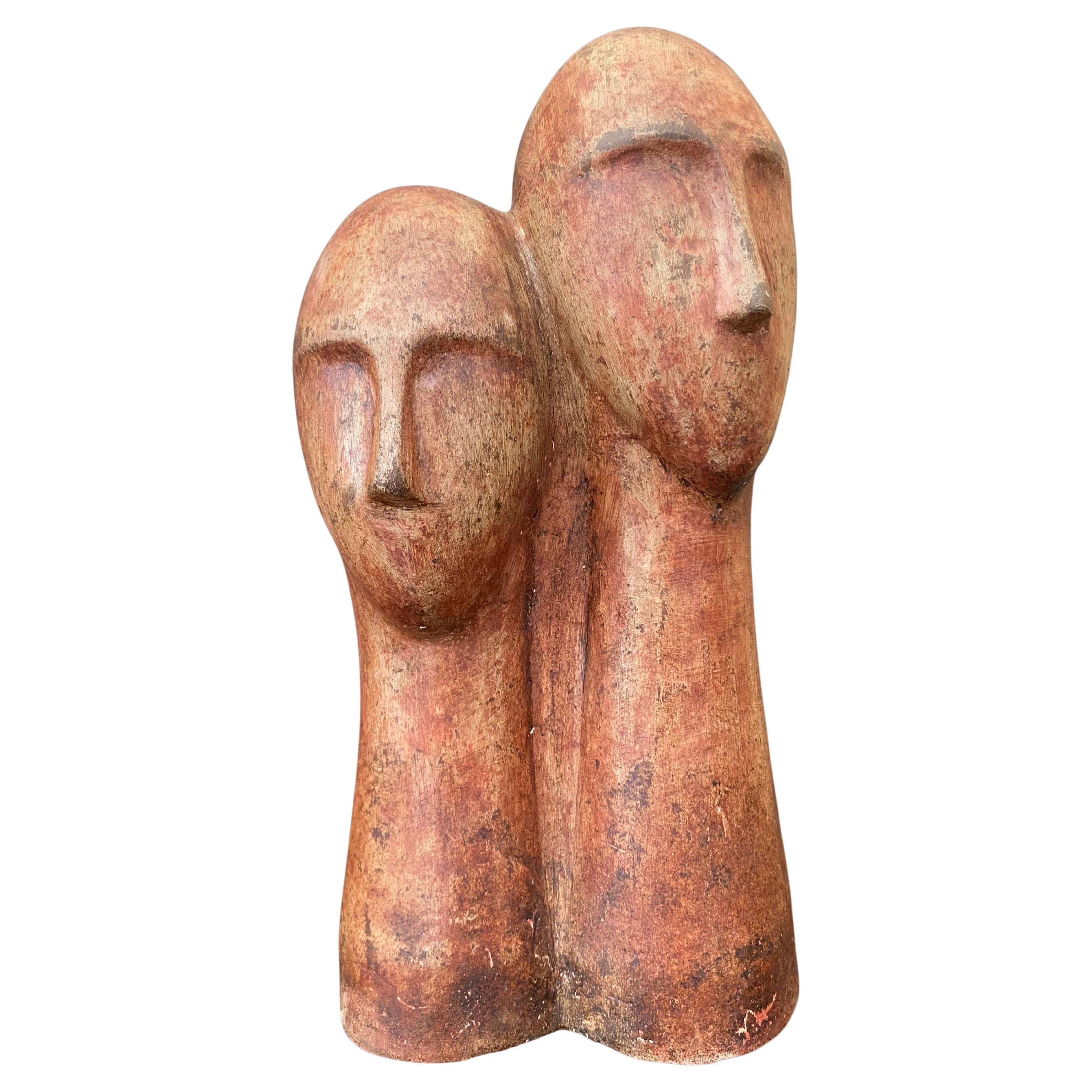 Bust in Terra Cotta of Two Figures (After Modigliani) For Sale