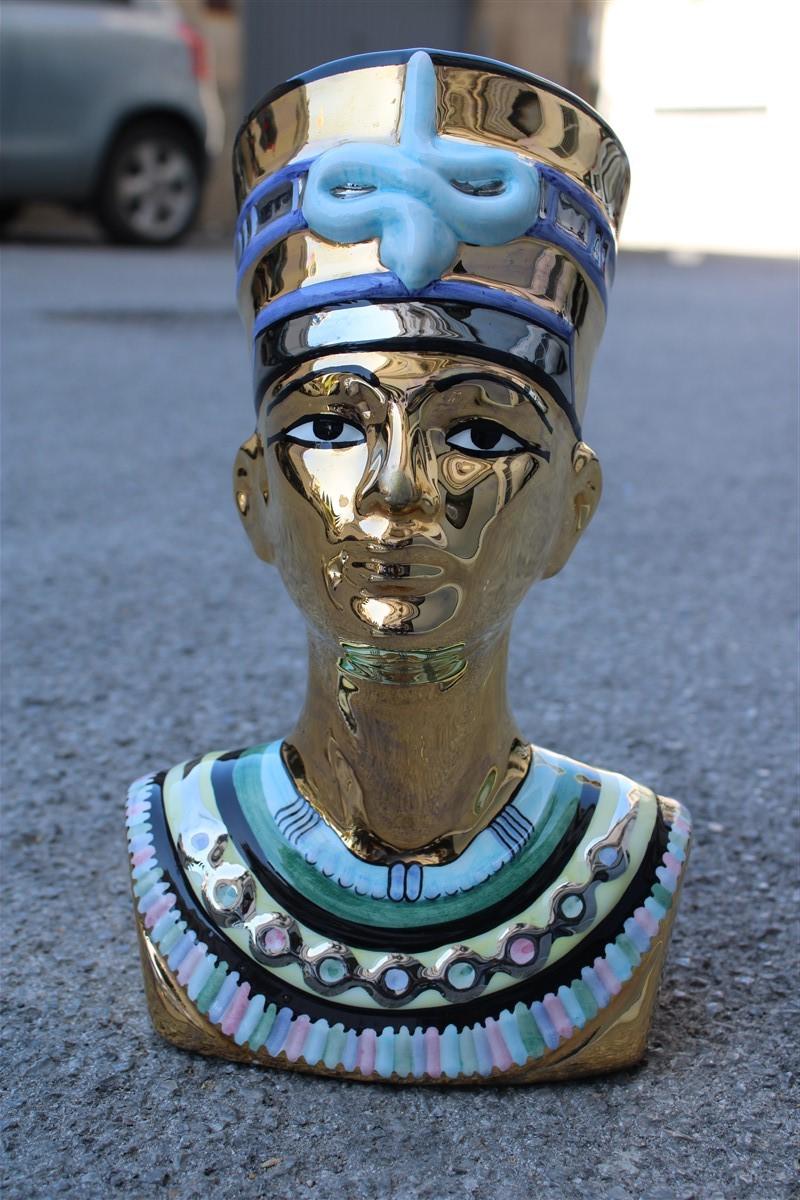 Bust Nefertiti Sculpture Ceramic Gold 24 Kt, Italy, 1970s, Egypt 1