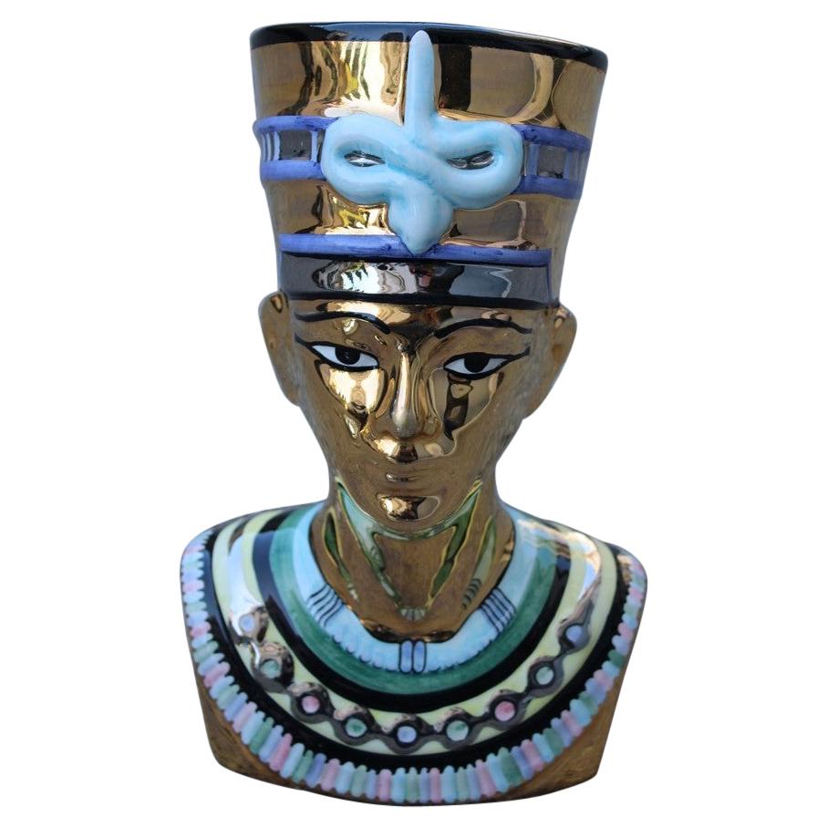 Bust Nefertiti Sculpture Ceramic Gold 24 Kt, Italy, 1970s, Egypt
