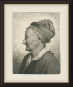 Busto di una donna di 75 anni di Joel Ballin, incisione antica originale, 1850 circa