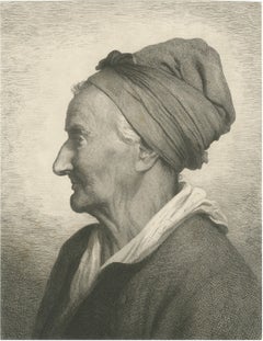 Busto di una donna di 75 anni di Joel Ballin, incisione antica originale, 1850 circa