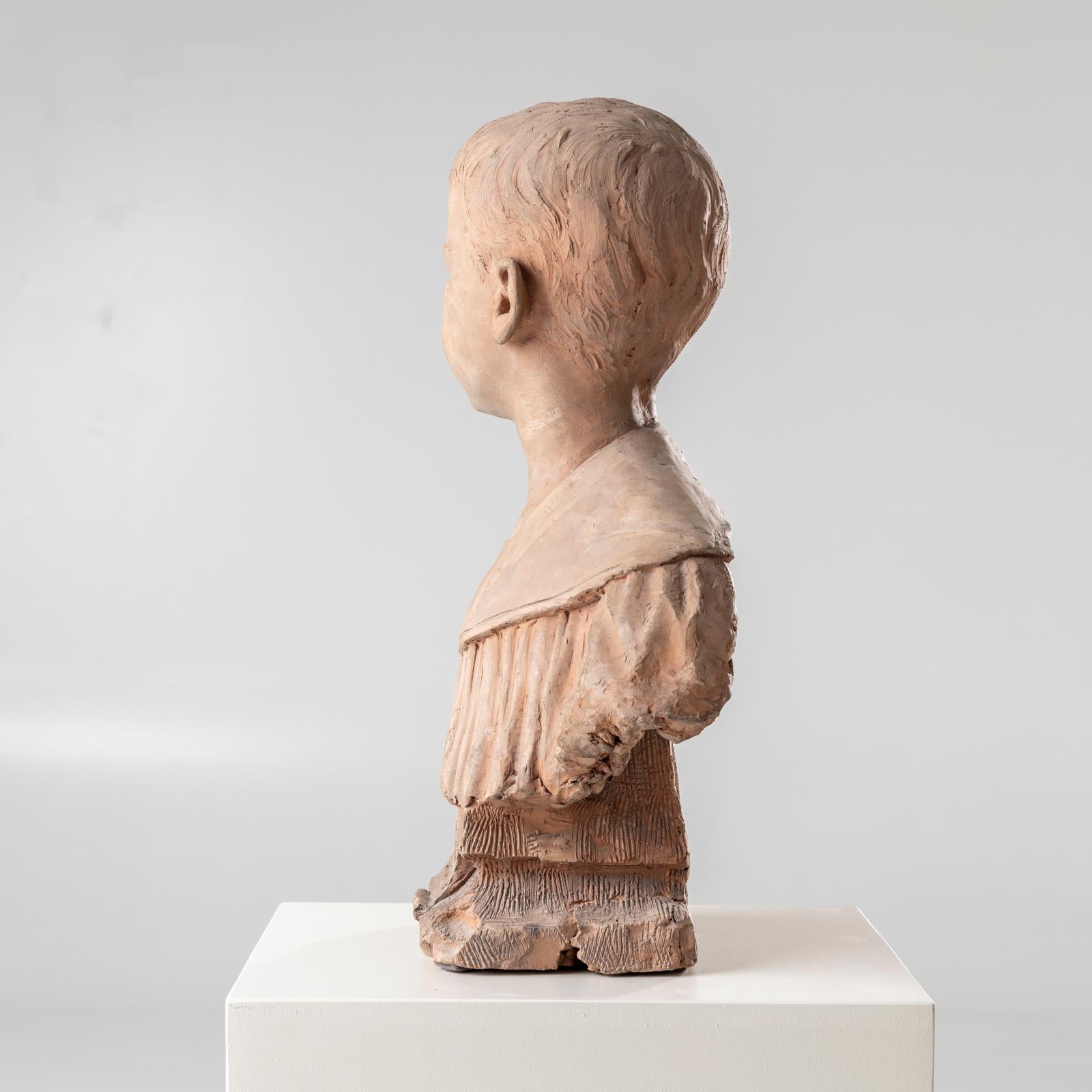 Busto di ragazzo in erracotta, firmato H. H. Becoré, Francia, seconda metà del XIX secolo. in vendita 3