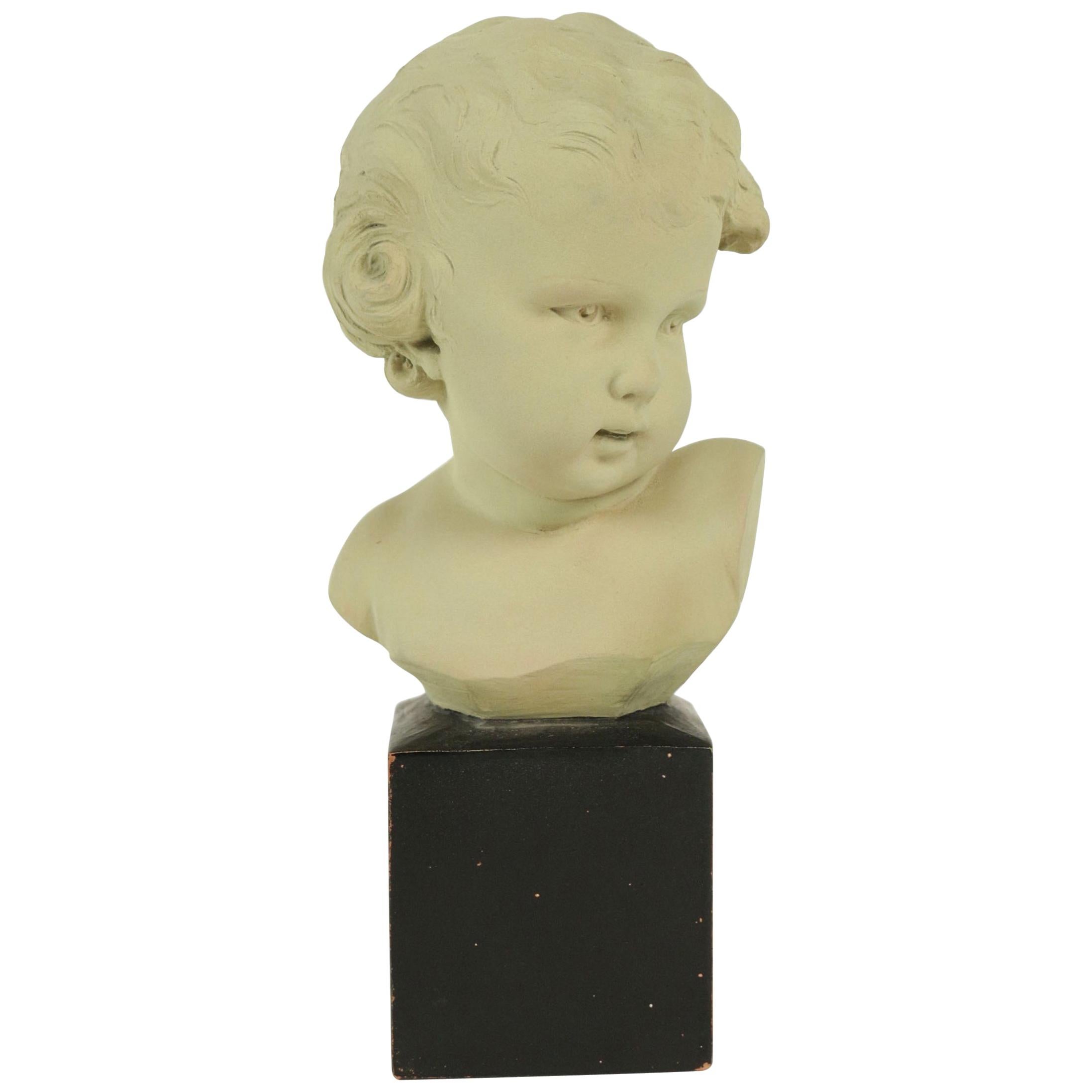 Busto di bambino in terracotta del XX secolo, firmato Gobet
