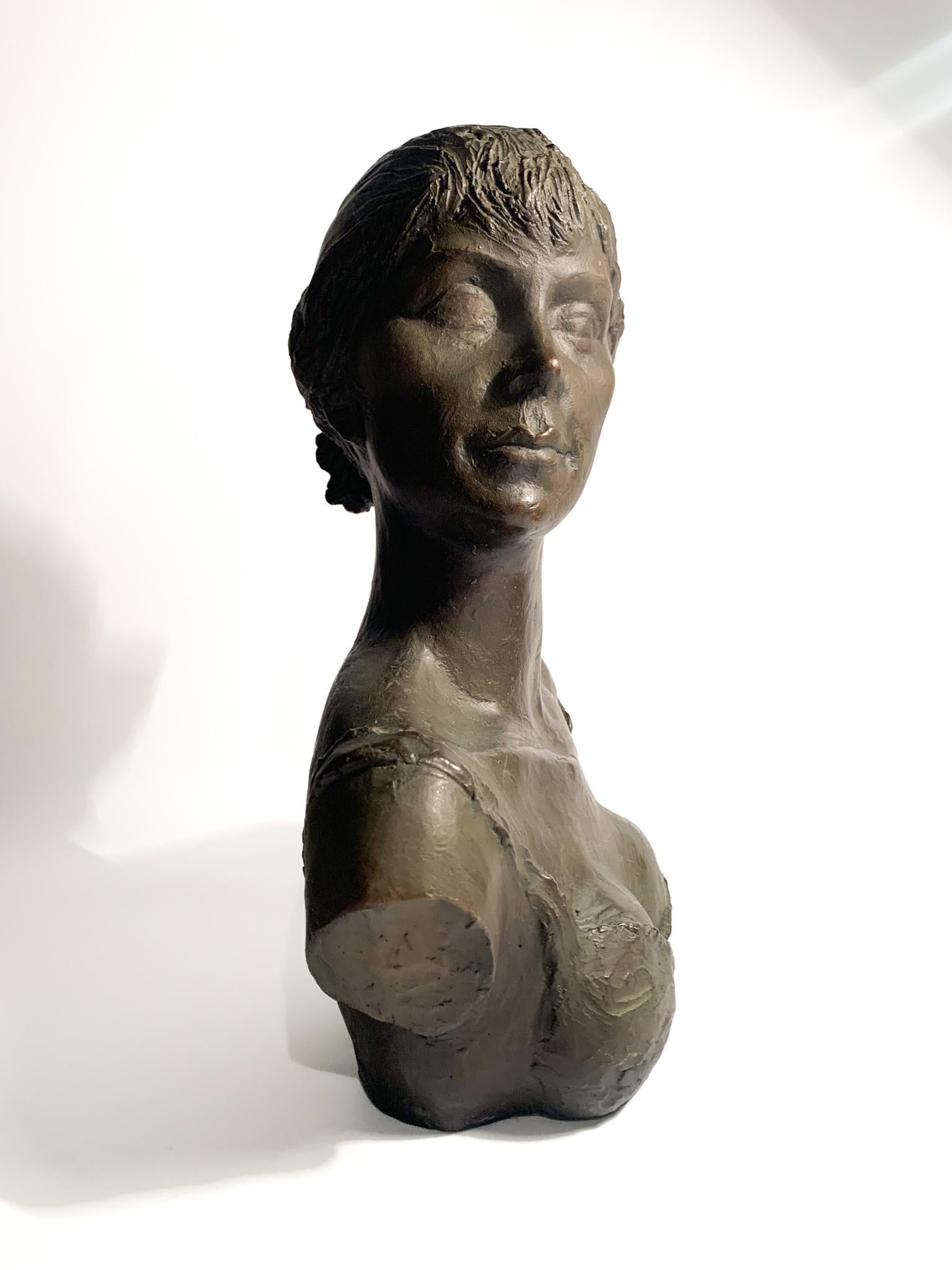 Bust of a Lady in Lost Wax Bronze Sculpture by Giuseppe Motti, 1950s For Sale 4
