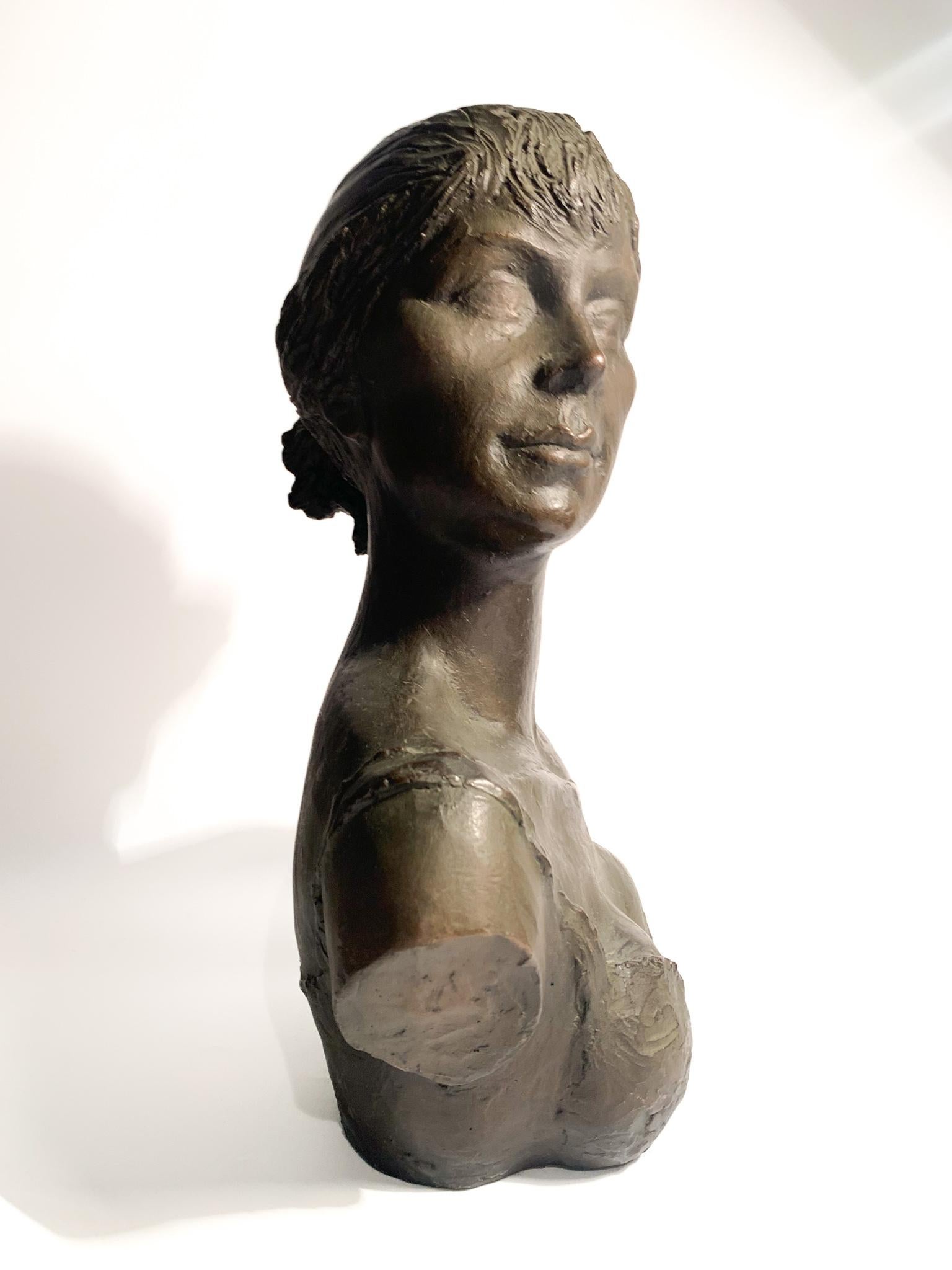 Mid-Century Modern Bust of a Lady in Lost Wax Bronze Sculpture by Giuseppe Motti, 1950s For Sale