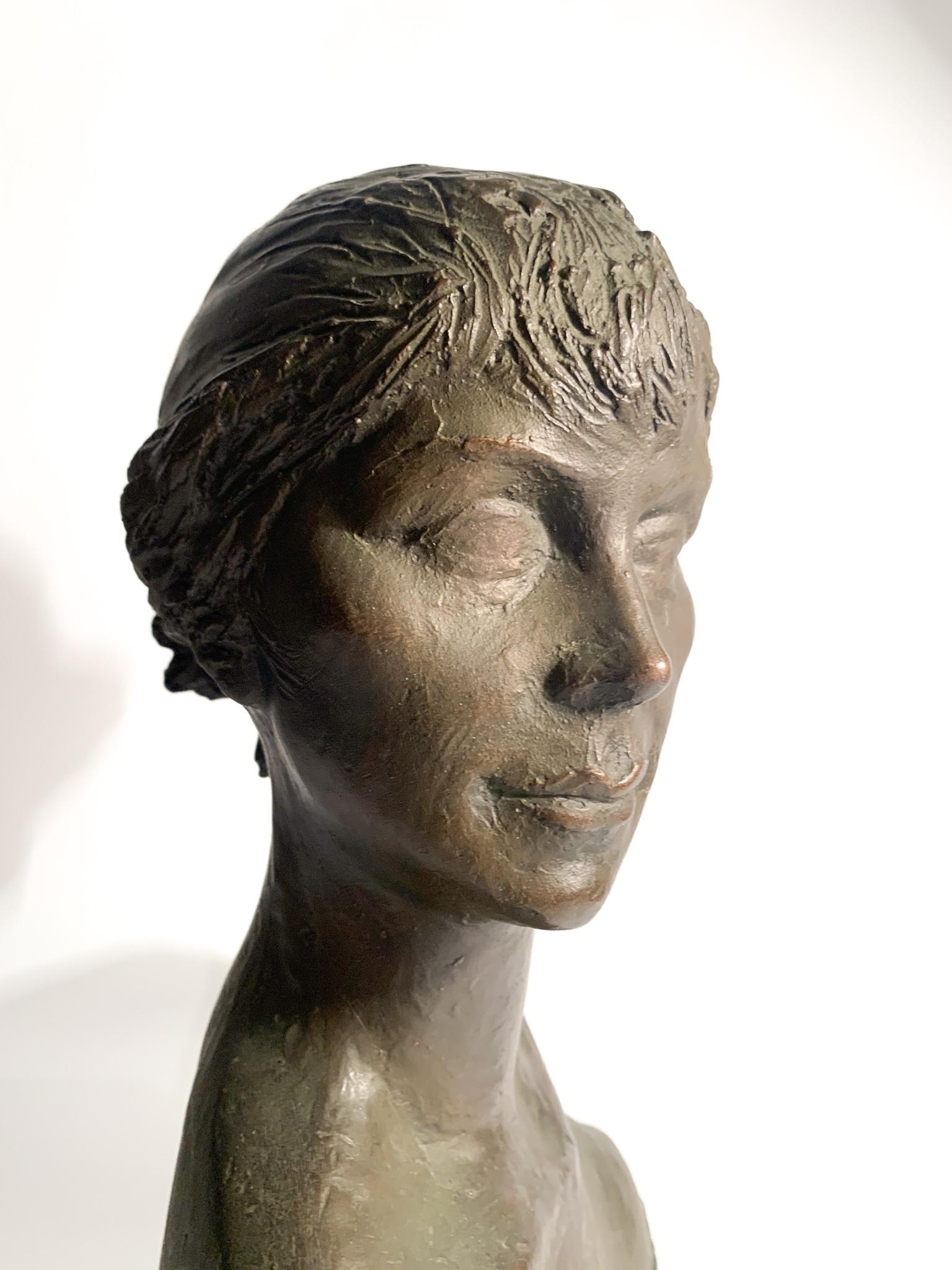 Italian Bust of a Lady in Lost Wax Bronze Sculpture by Giuseppe Motti, 1950s For Sale