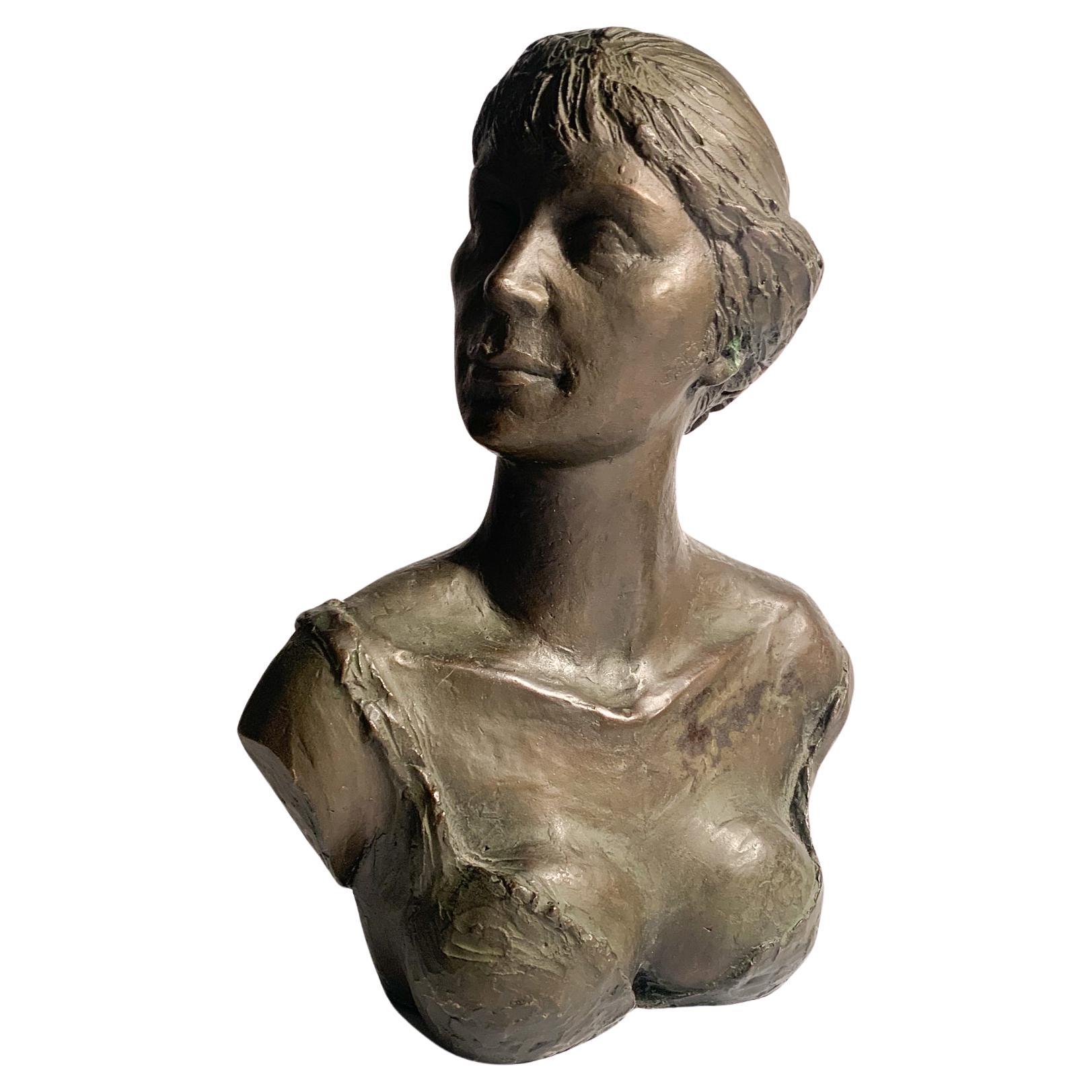 Bust of a Lady in Lost Wax Bronze Sculpture by Giuseppe Motti, 1950s For Sale