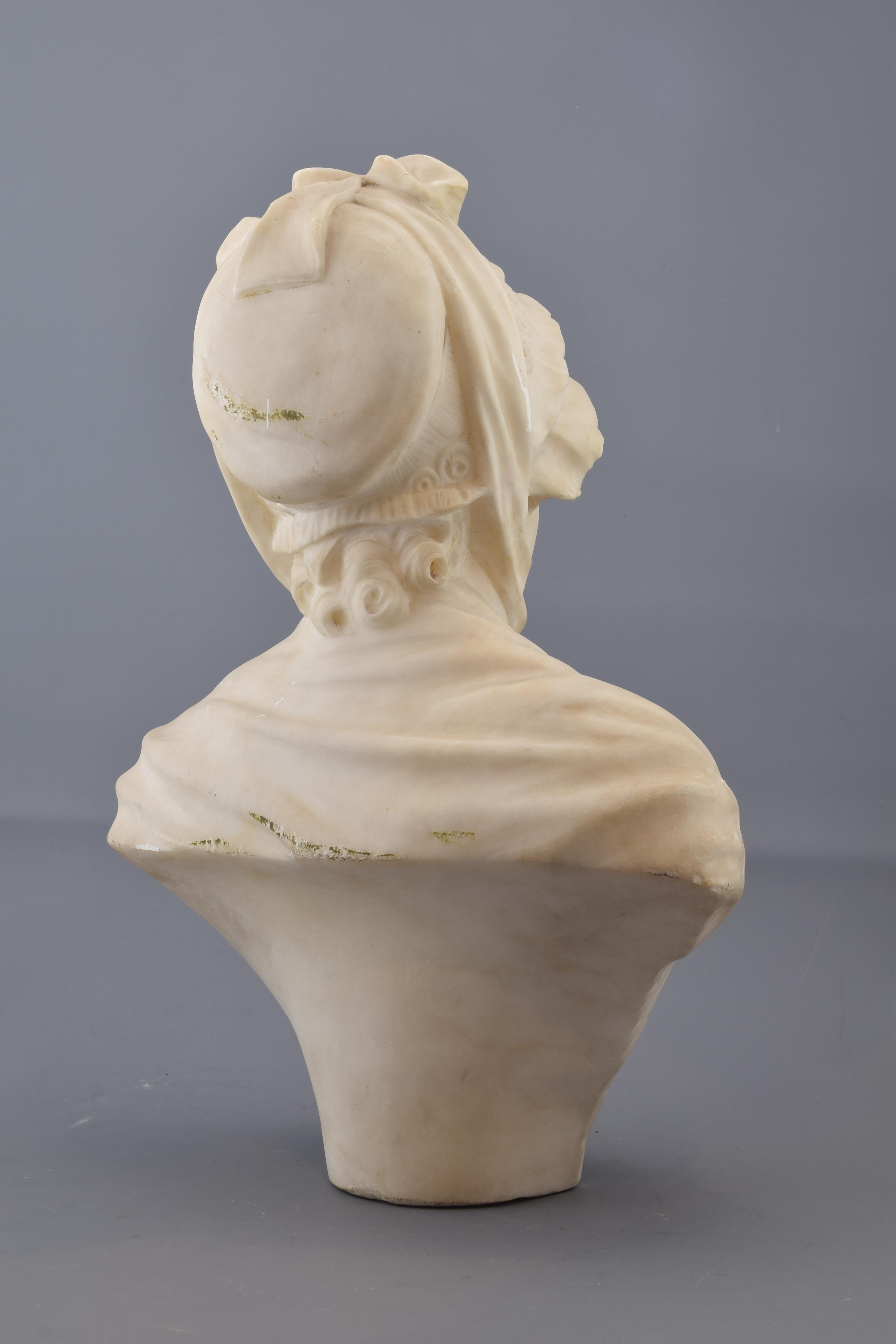 European Bust of a Lady, Marble, Signed, 19th Century