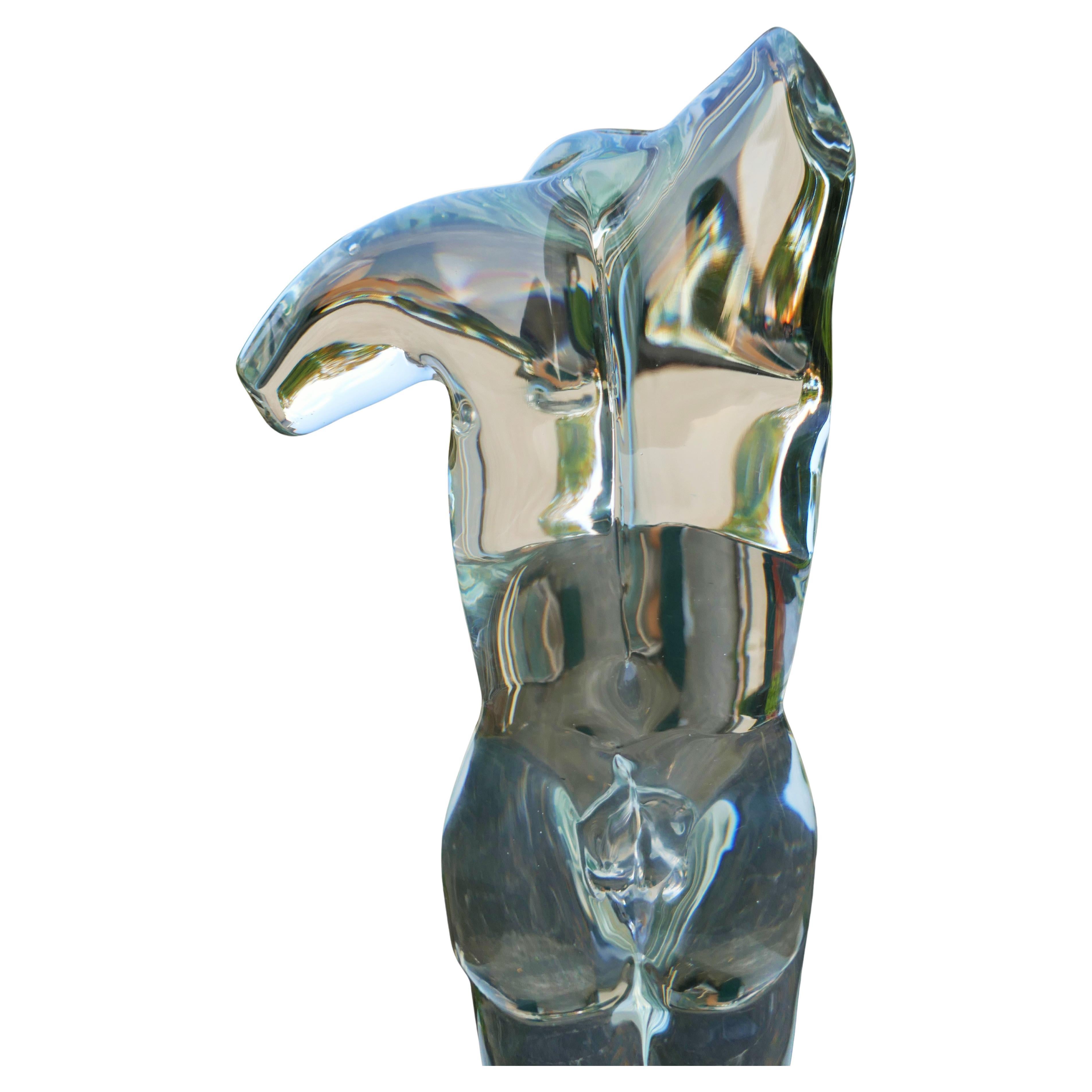 Hand-Crafted Bust of a man in transparent glass attributed to Pino Signoretto For Sale