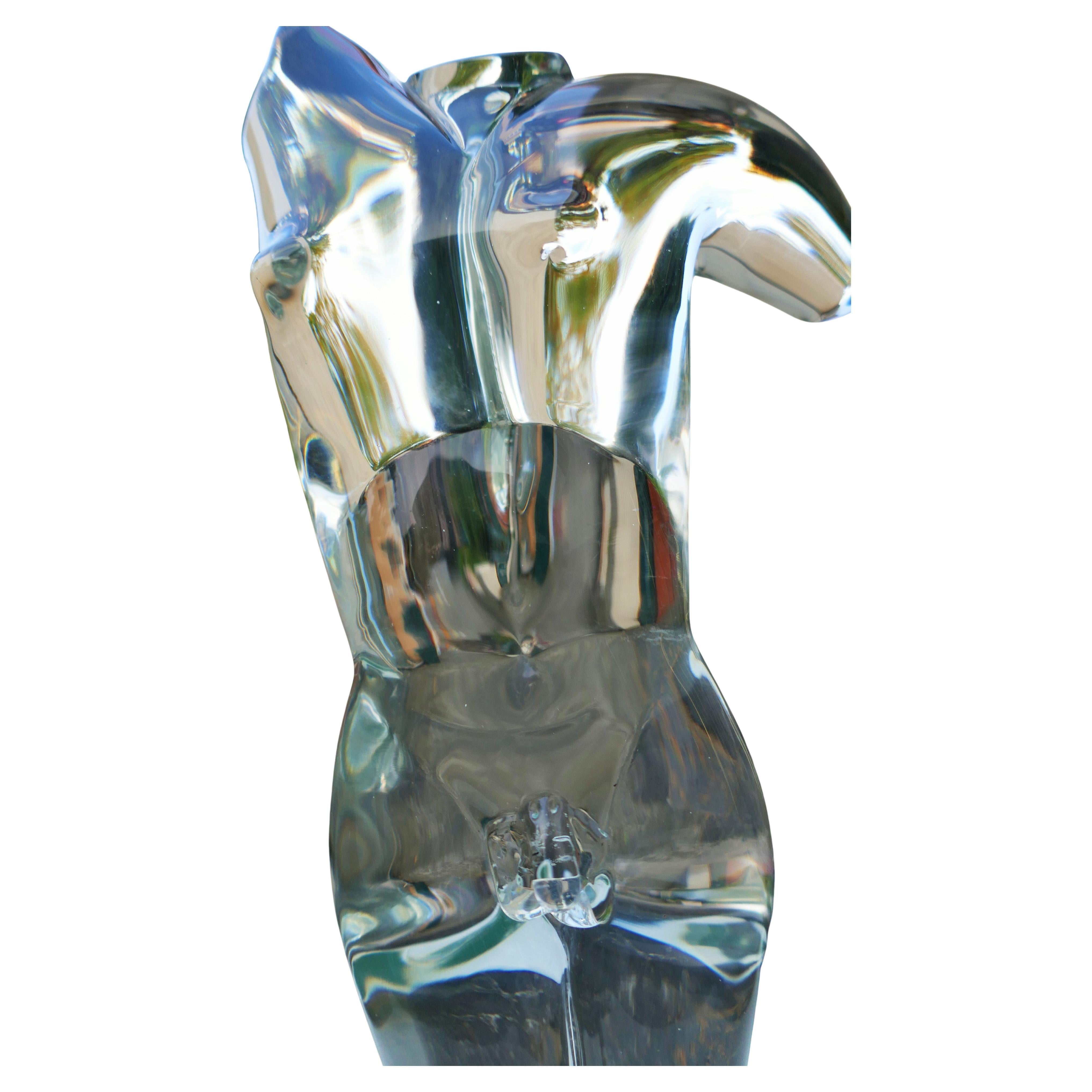 Murano Glass Bust of a man in transparent glass attributed to Pino Signoretto For Sale