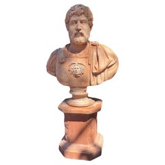 Busto de emperador romano, terracota, Impruneta, siglo XXI Con base