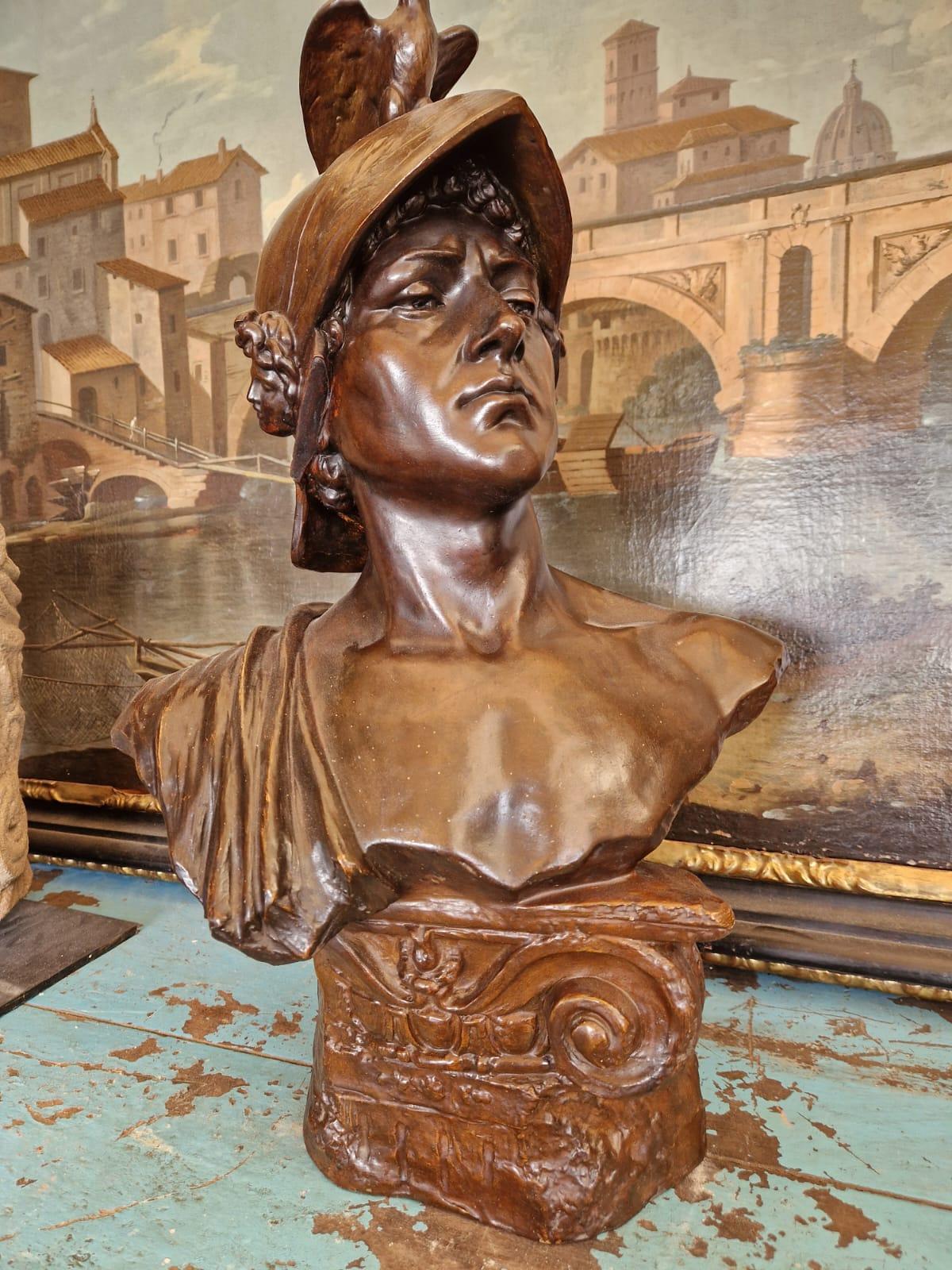Art Nouveau Bust of a Roman soldier by Goldscheider factory Circa 1900 For Sale
