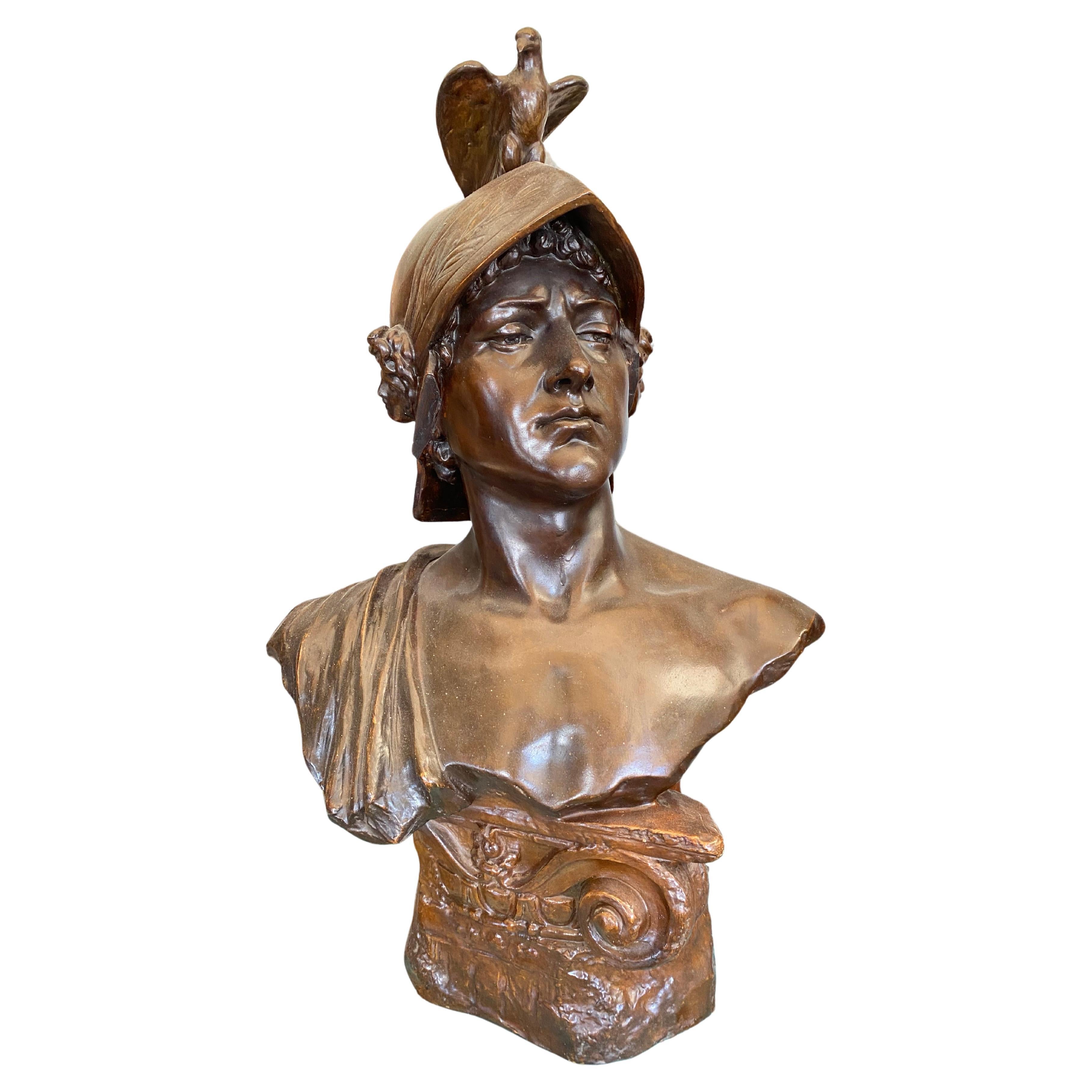 Bust of a Roman soldier by Goldscheider factory Circa 1900 For Sale