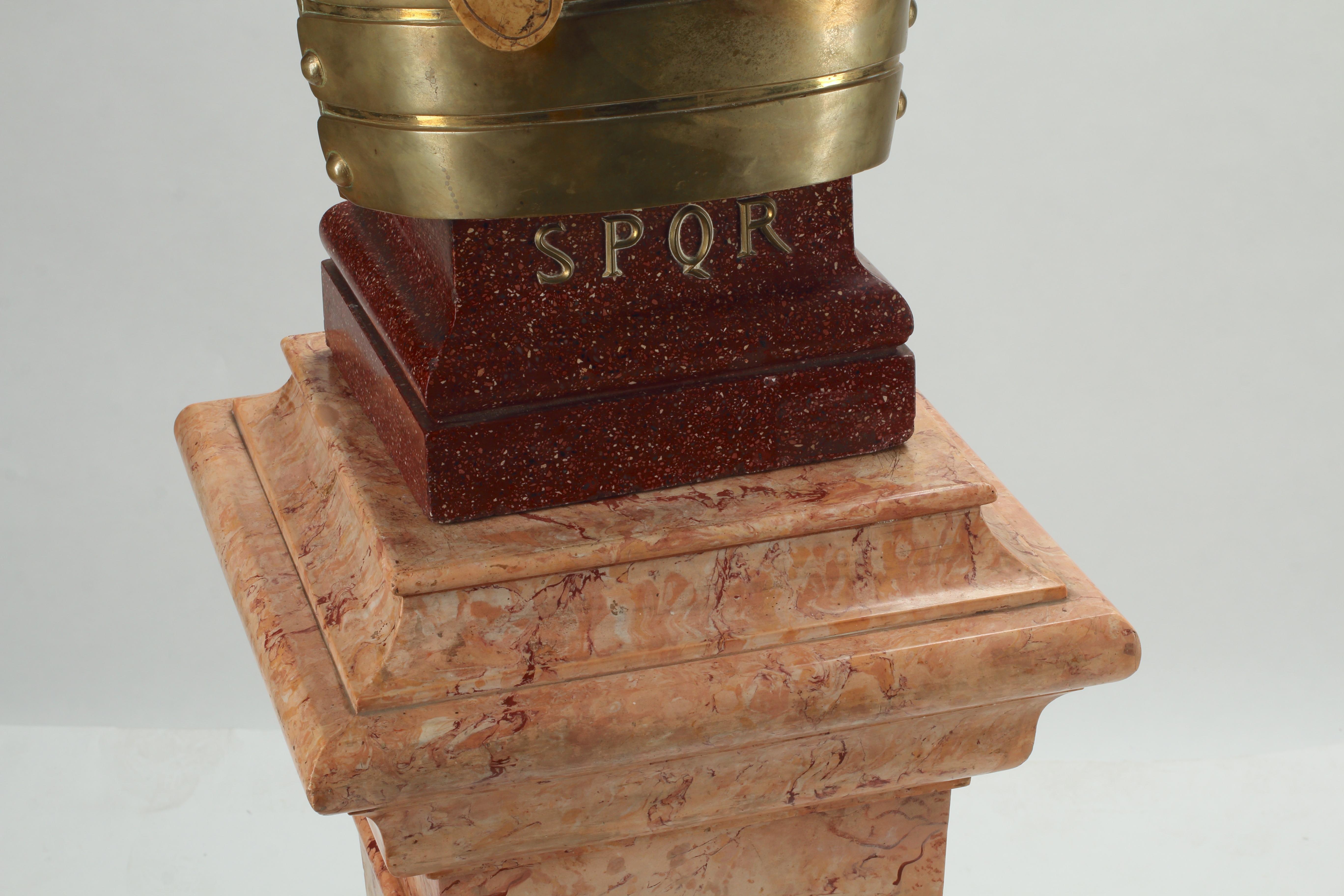Bust of a Roman Soldier in Scagliola on Marble Pedestal, Italian 19th Century In Good Condition For Sale In El Monte, CA